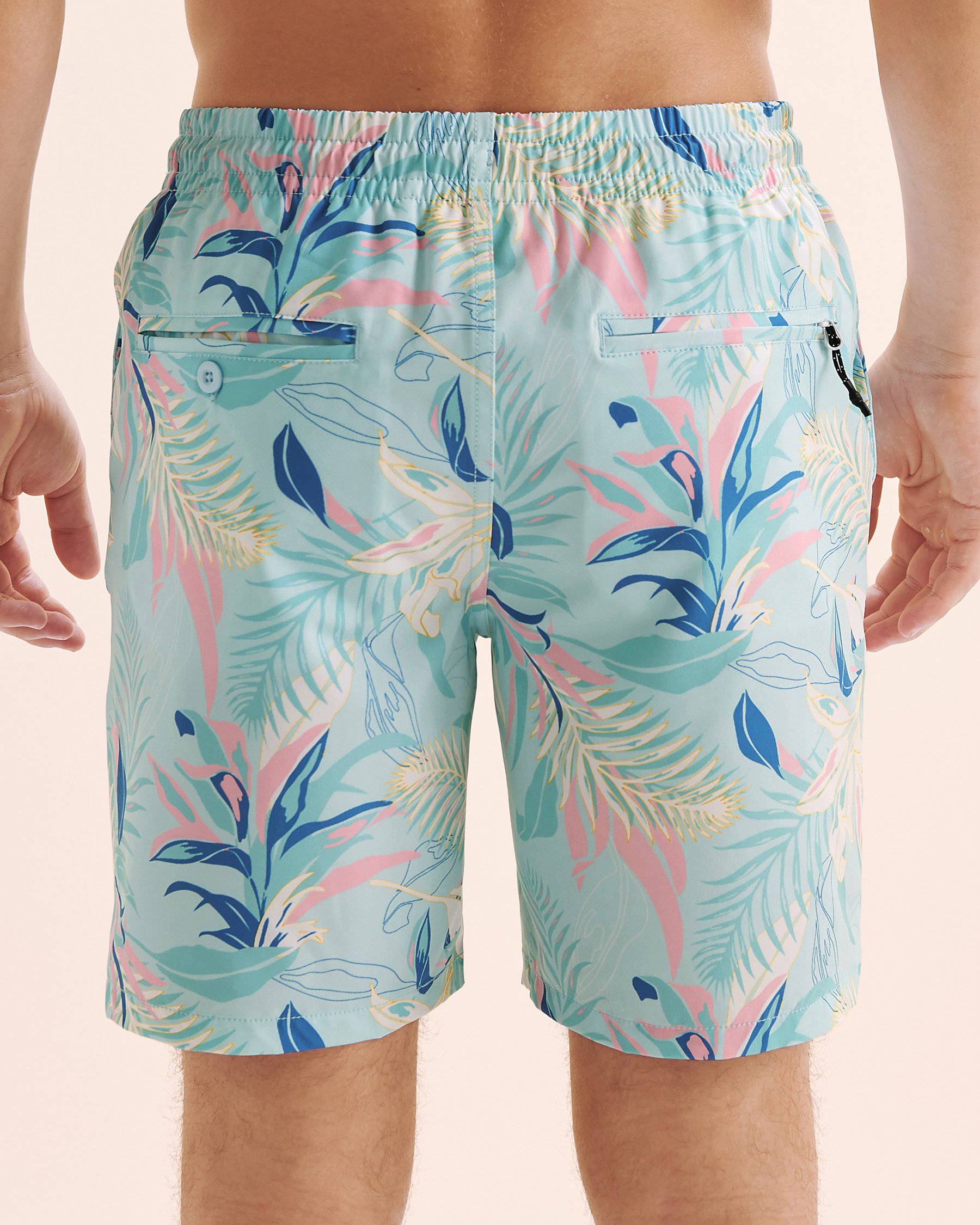 LUCKY ALOHA Tides Mesh Liner Volley Swimsuit Light Blue Print TDS1127 - View2