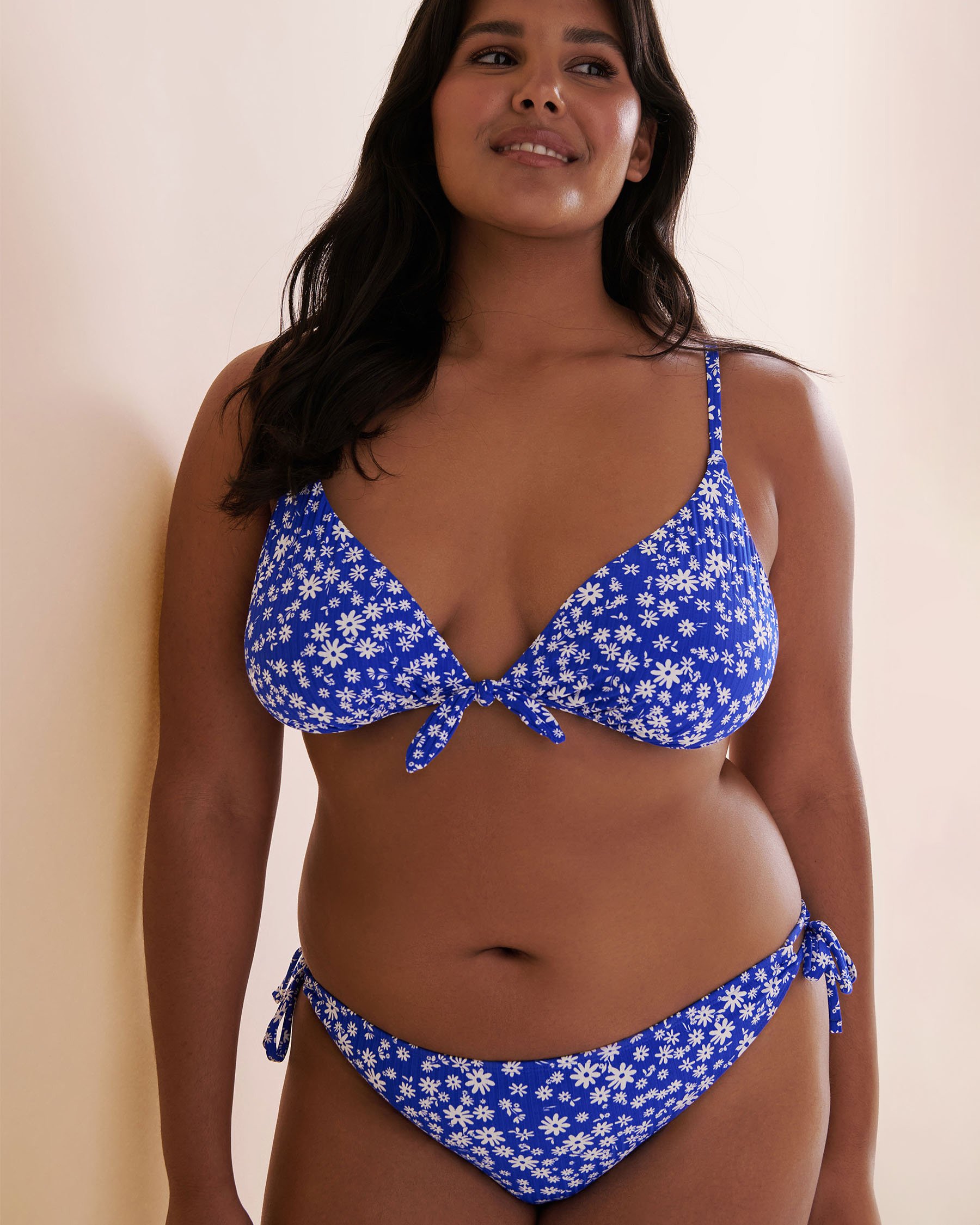MY BIKINI STORY Ditsy Summer Ribbed Triangle Bikini Top Blue 01100418 - View8