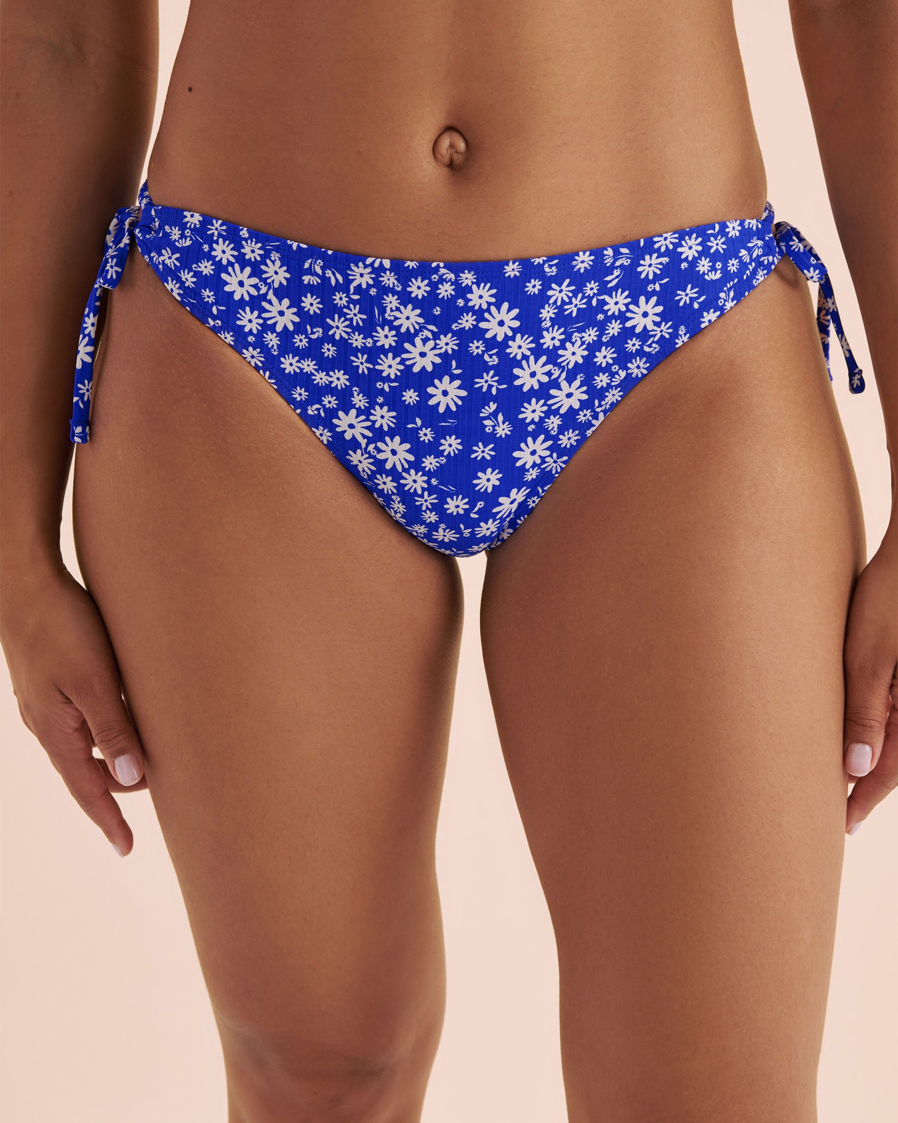 MY BIKINI STORY Ditsy Summer Ribbed Brazilian Bikini Bottom Blue 01300440 - View1
