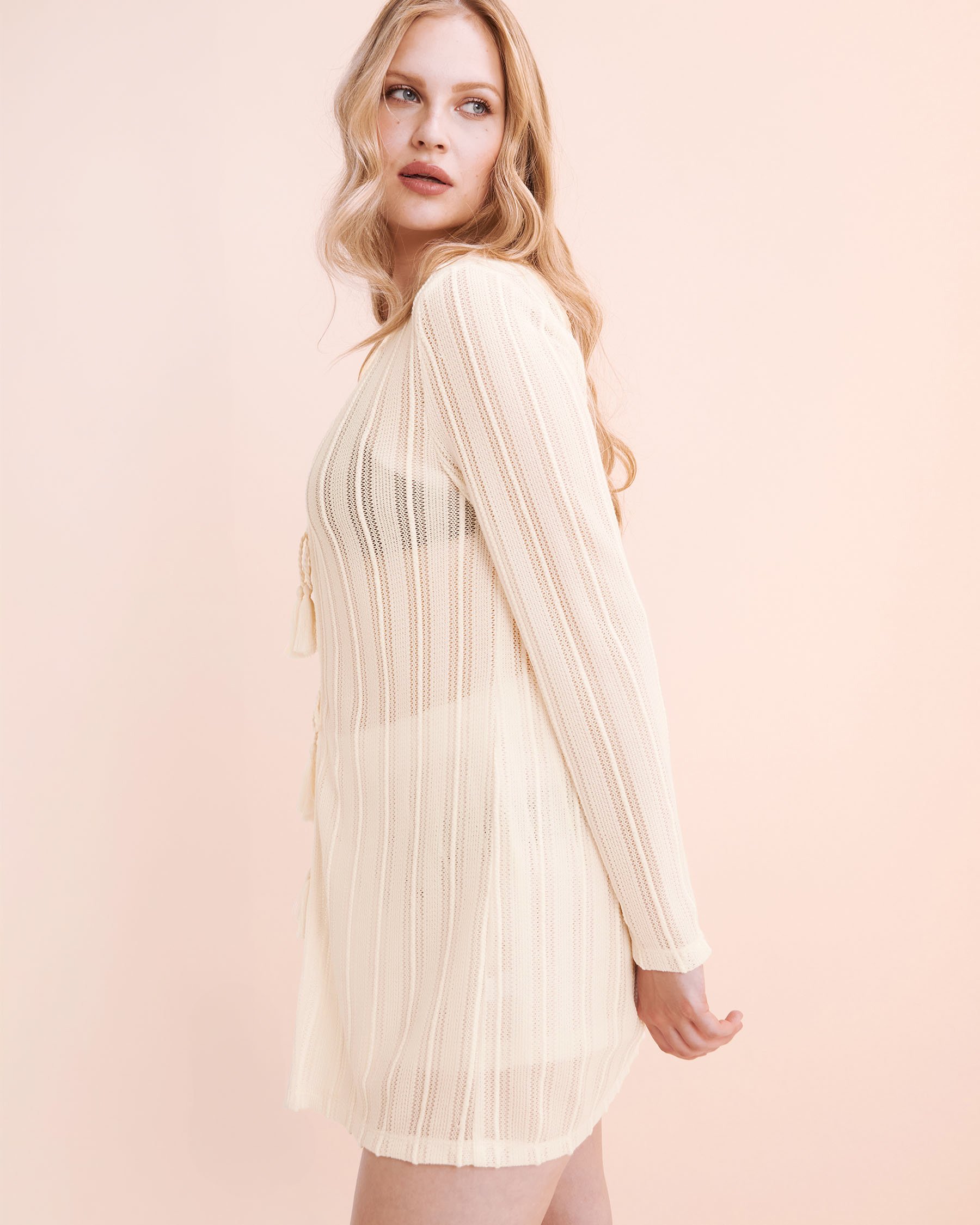 OFF THE BEACH Haut manches longues en crochet Blanc 02100038 - Voir4