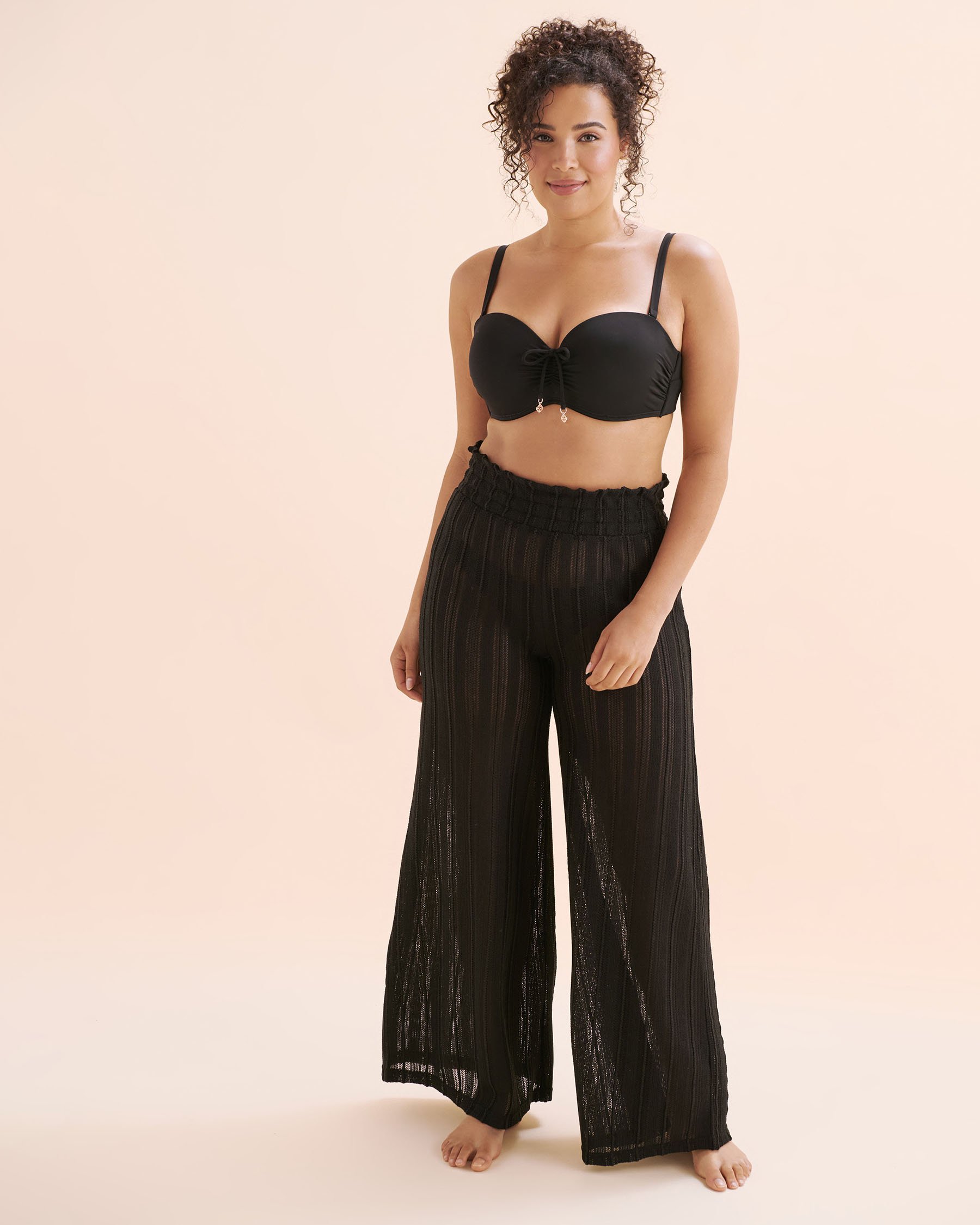 OFF THE BEACH Pantalon jambe large en crochet Noir 02200091 - Voir3