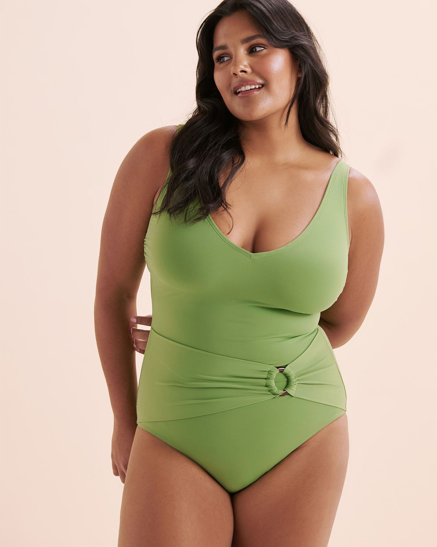 TURQUOISE COUTURE Plunge One-Piece Swimsuit Jade Green 01400101 - View5