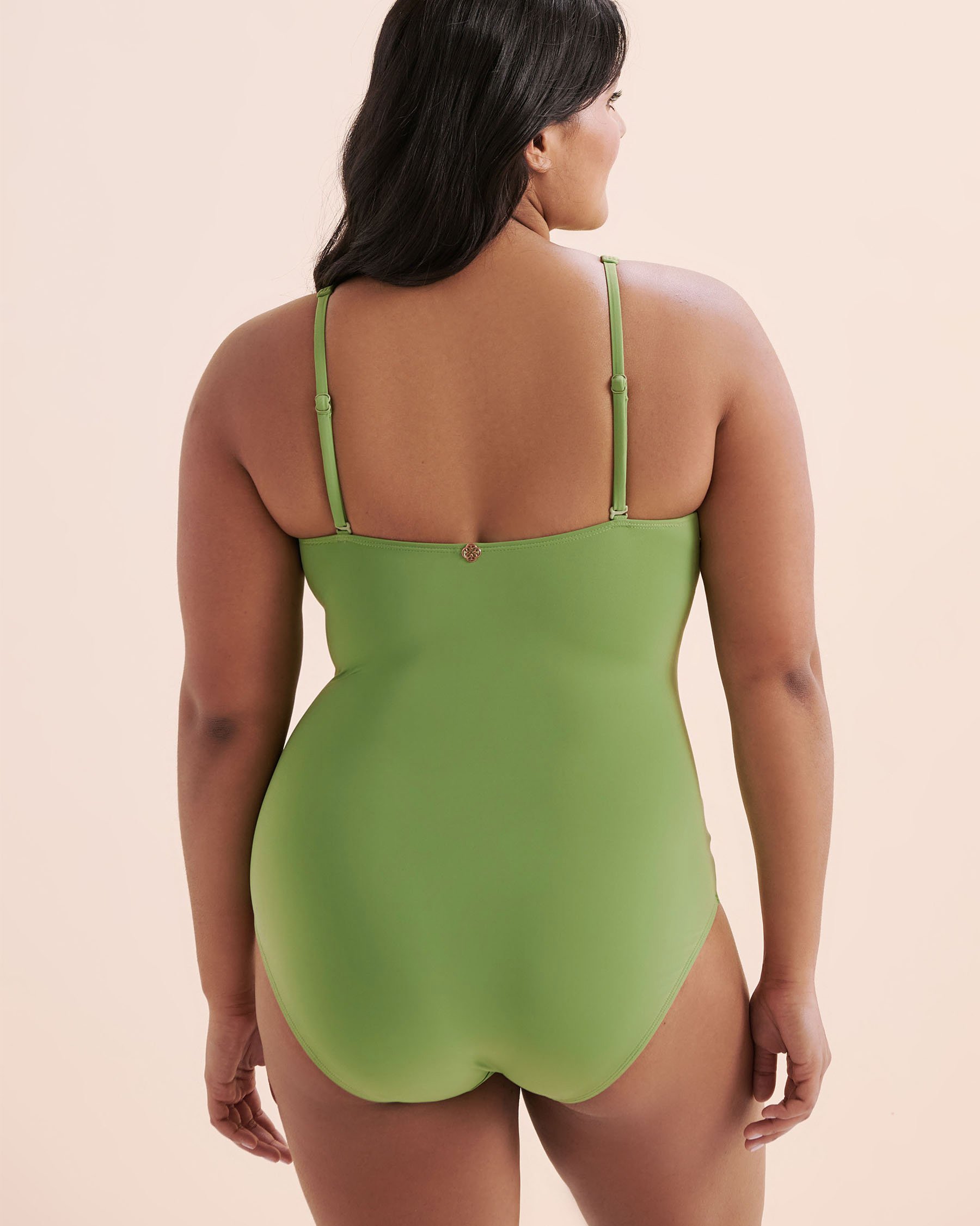 TURQUOISE COUTURE Plunge One-Piece Swimsuit Jade Green 01400101 - View6