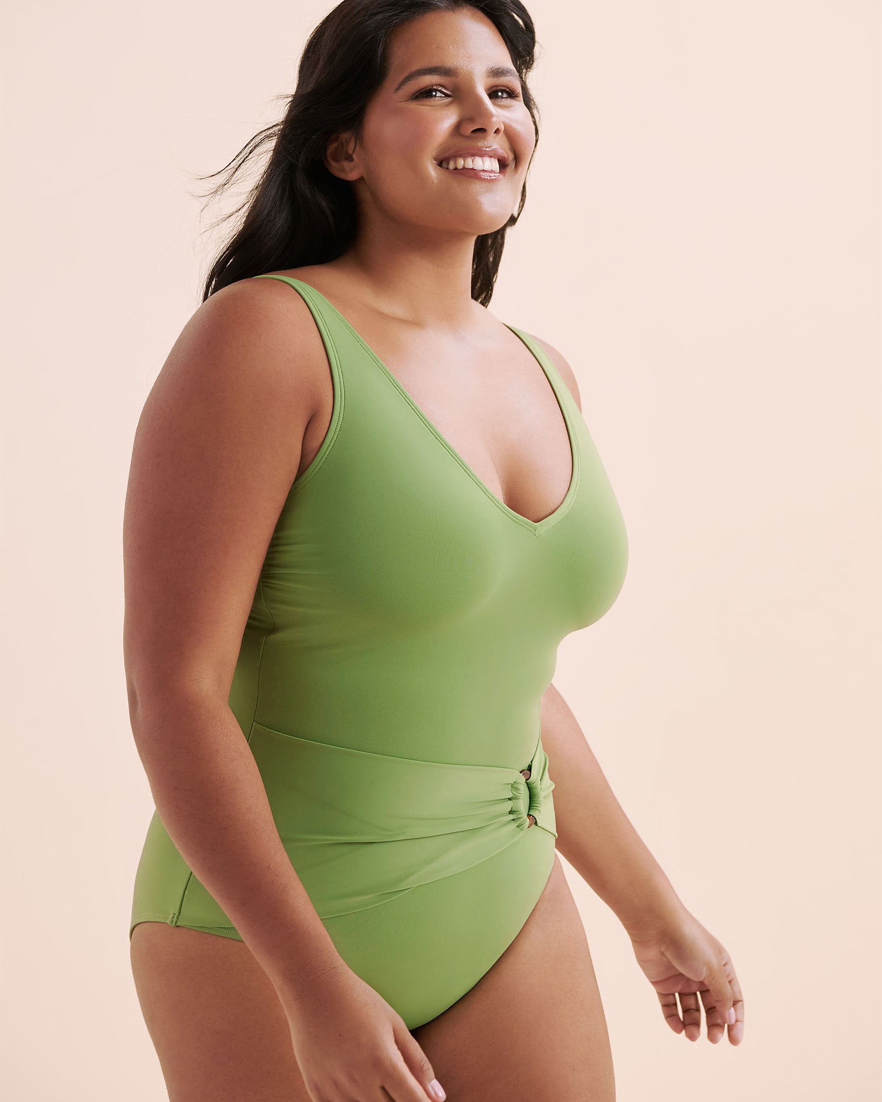TURQUOISE COUTURE Plunge One-Piece Swimsuit Jade Green 01400101 - View9