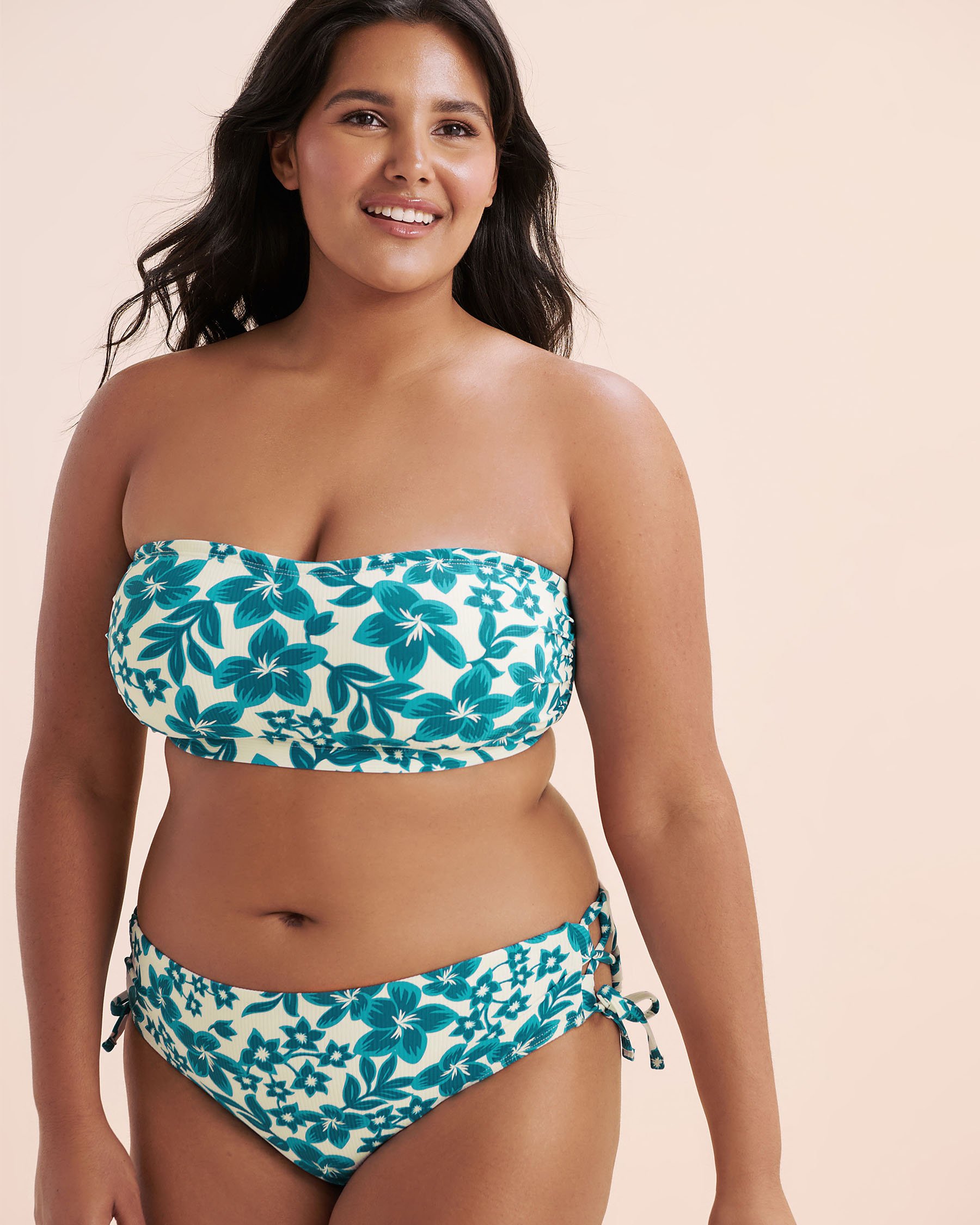 EAU DE SEA Haut de bikini bandeau côtelé Bleu Floral 01100415 - Voir5