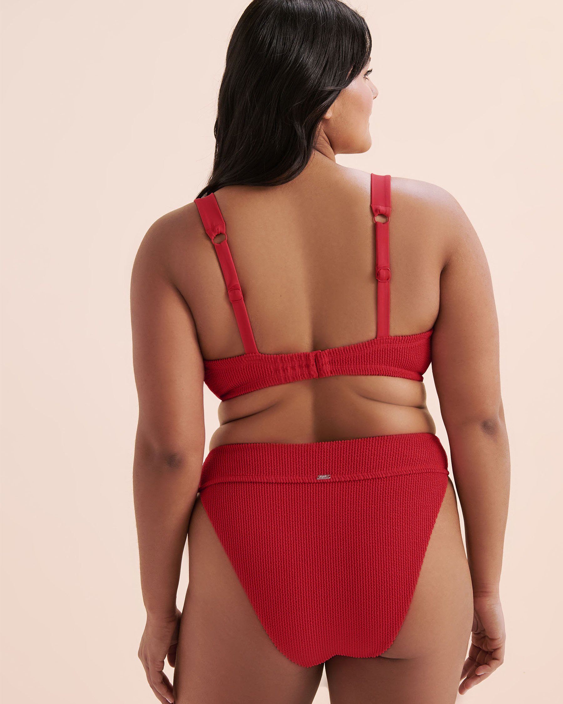 TROPIK Textured Smocked D Cup Plunge Bikini Top Red 01200106 - View5