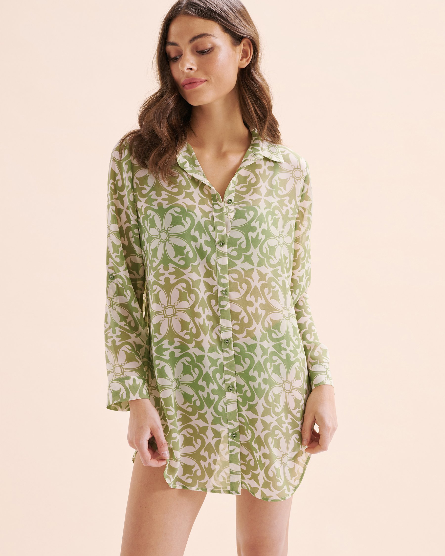 TURQUOISE COUTURE Chemise en mousseline à manches longues Mosaïque Vert Jade 02100037 - Voir6