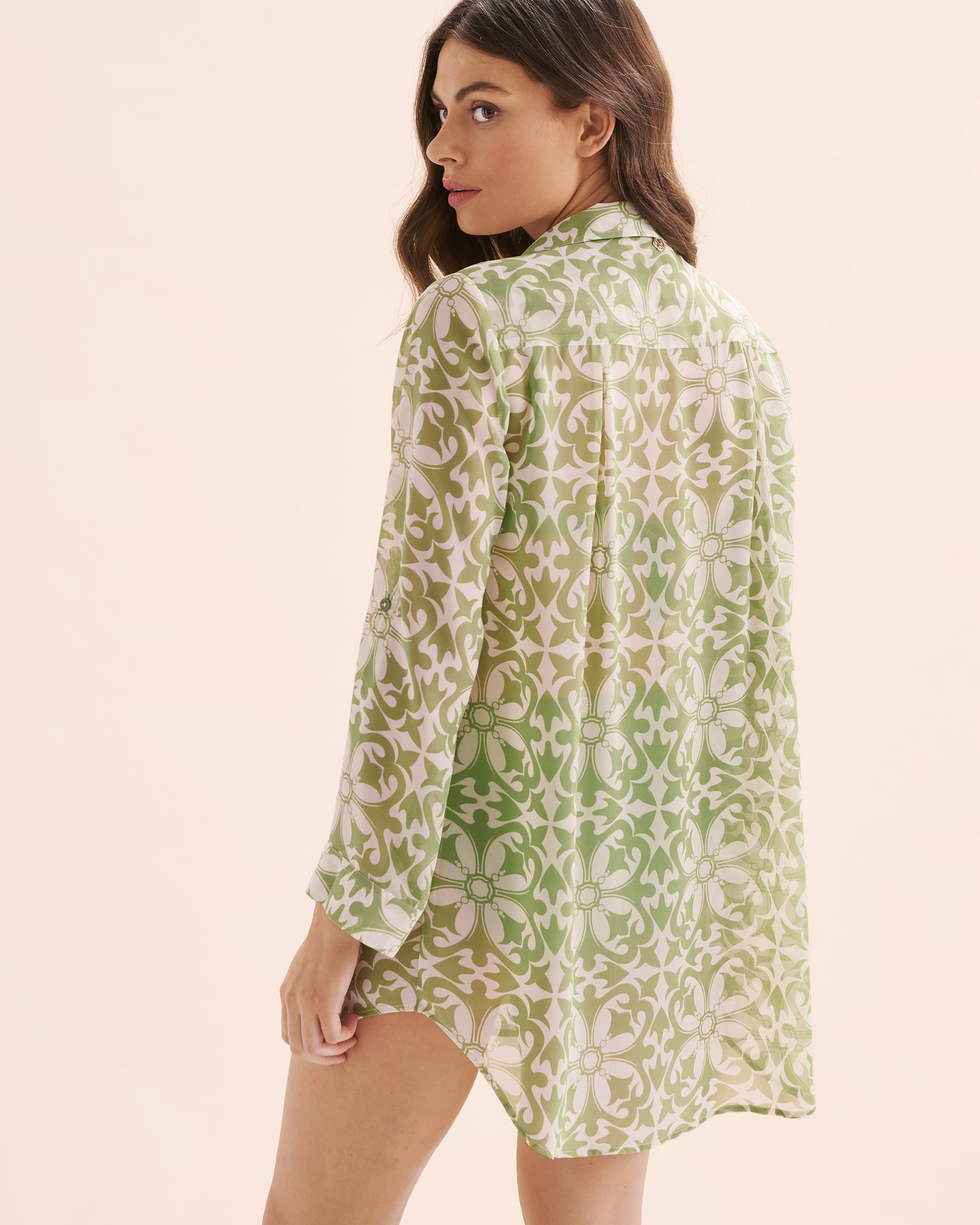 TURQUOISE COUTURE Chemise en mousseline à manches longues Mosaïque Vert Jade 02100037 - Voir7