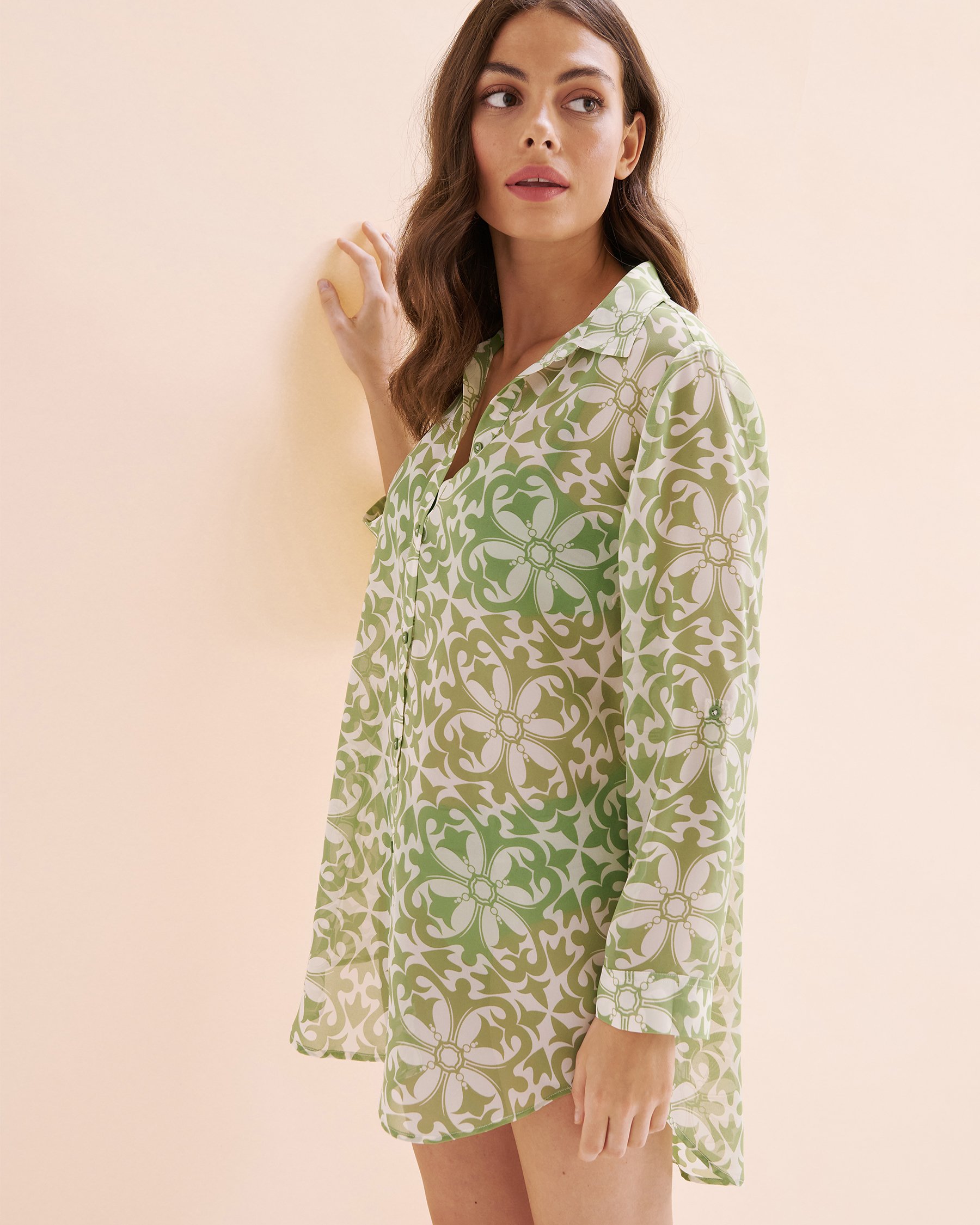 TURQUOISE COUTURE Chemise en mousseline à manches longues Mosaïque Vert Jade 02100037 - Voir9