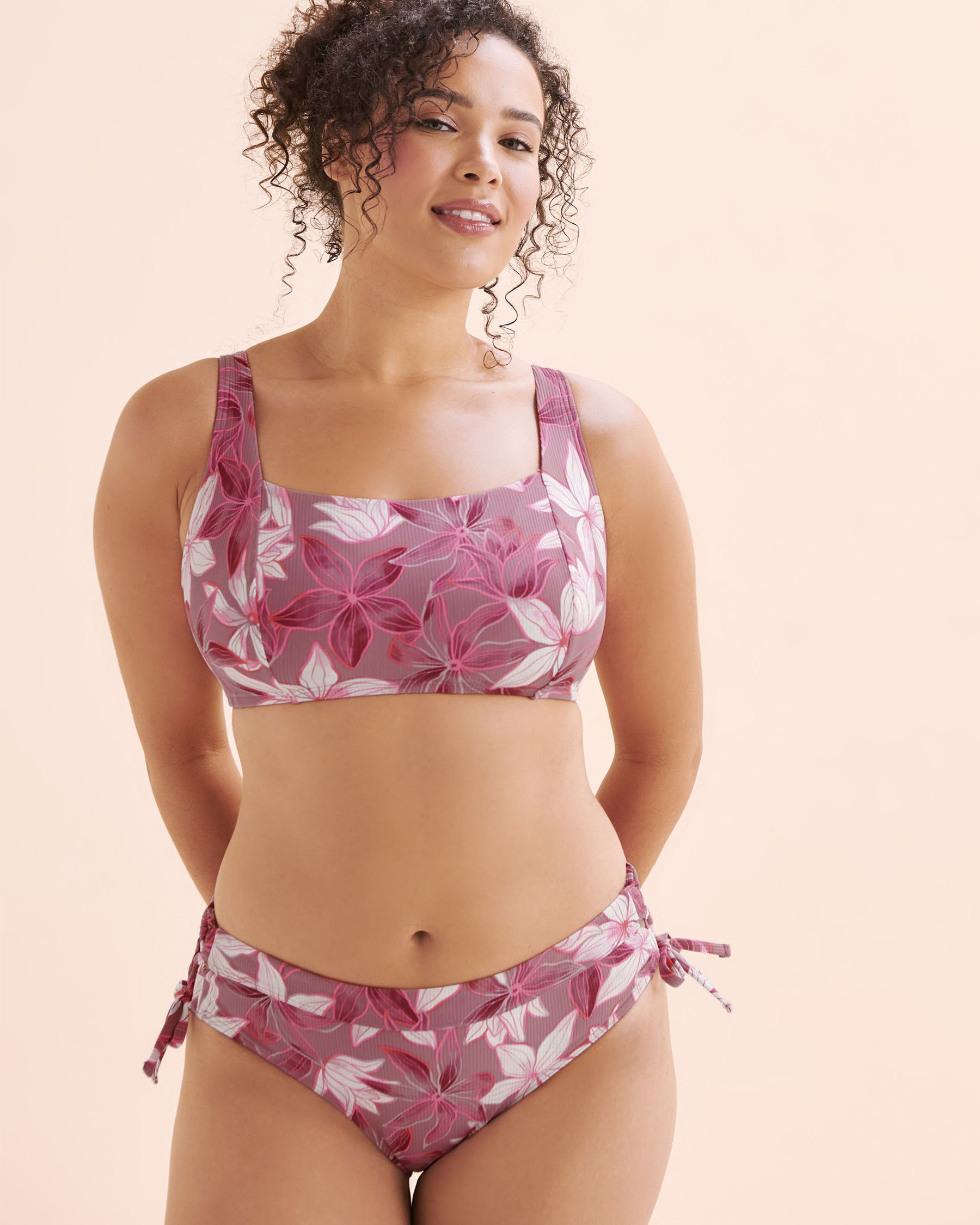 EAU DE SEA Haut de bikini bralette côtelé bonnet D Violet prune floral 01200109 - View1
