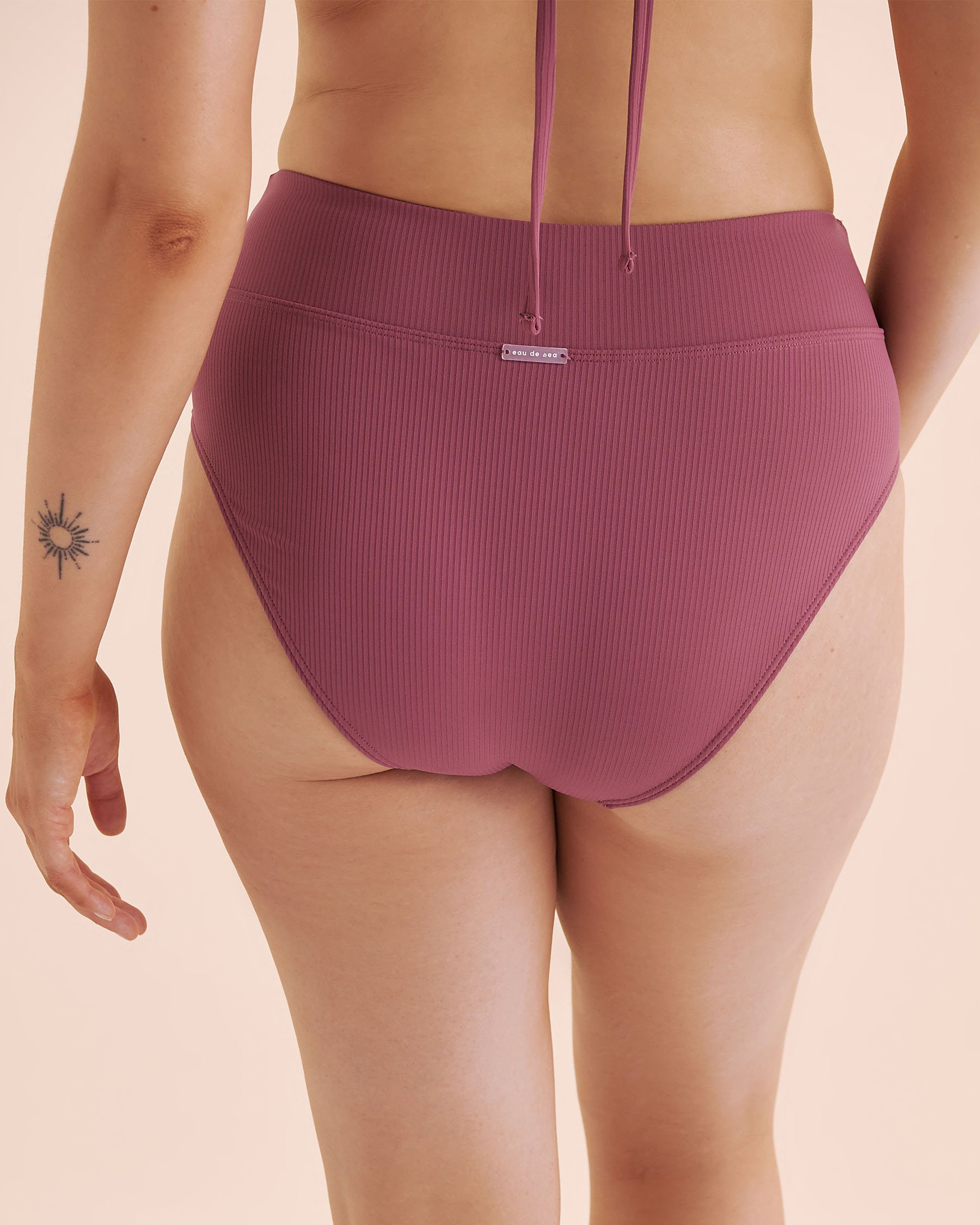 EAU DE SEA Bas de bikini taille haute côtelé Violet prune 01300461 - View2
