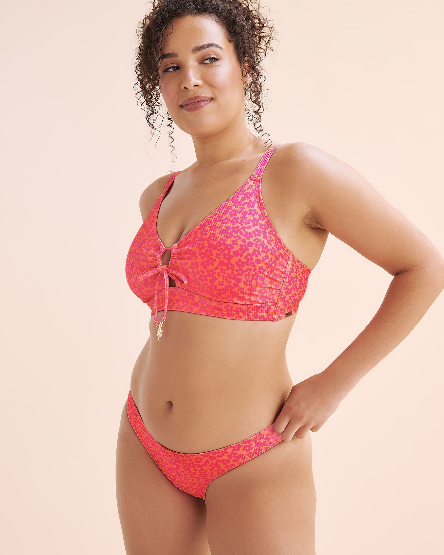 MY BIKINI STORY Haut de bikini bralette côtelé bonnet D Orange vif 01200111 - Voir5