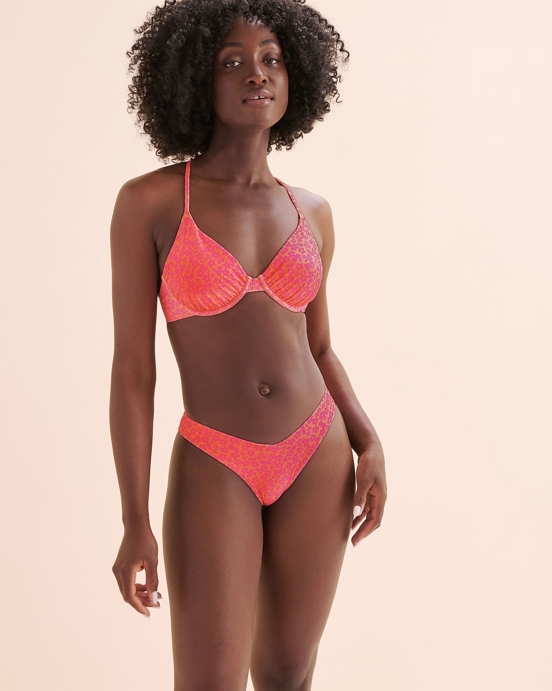 MY BIKINI STORY Bas de bikini tanga côtelé taille basse Orange vif 01300467 - Voir4