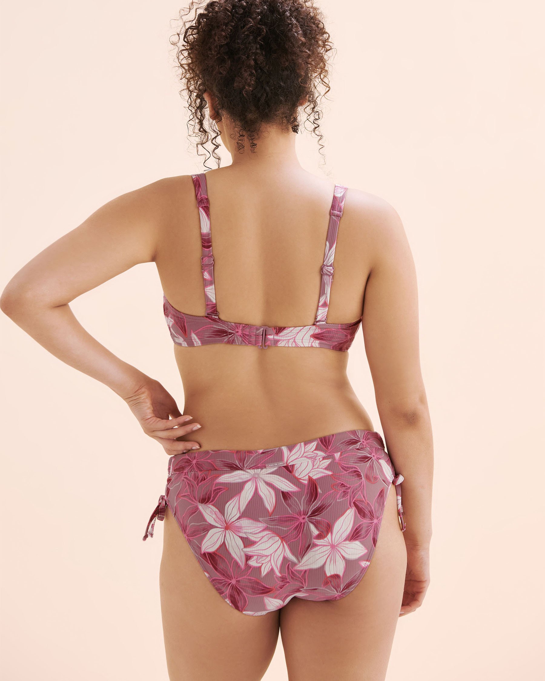 EAU DE SEA Haut de bikini bralette côtelé bonnet D Violet prune floral 01200109 - View2