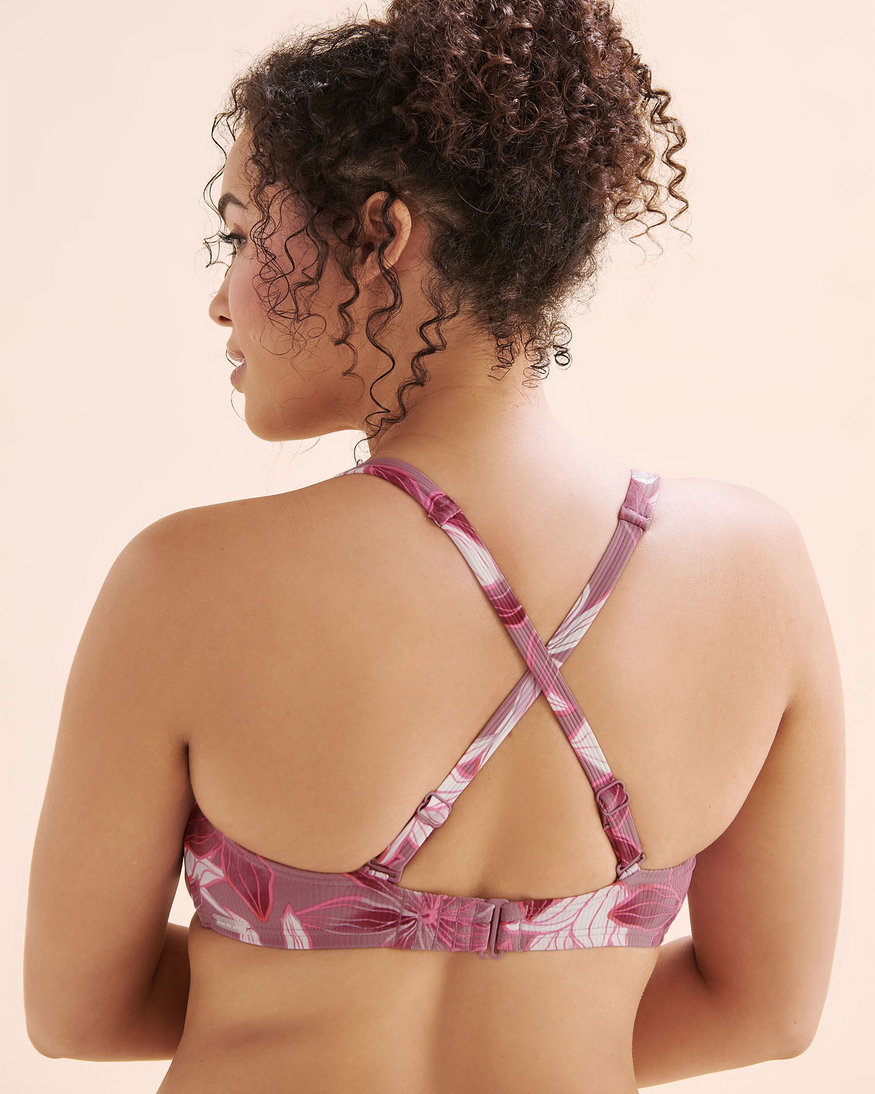 EAU DE SEA Ribbed D Cup Bralette Bikini Top Floral Damson Purple 01200109 - View3