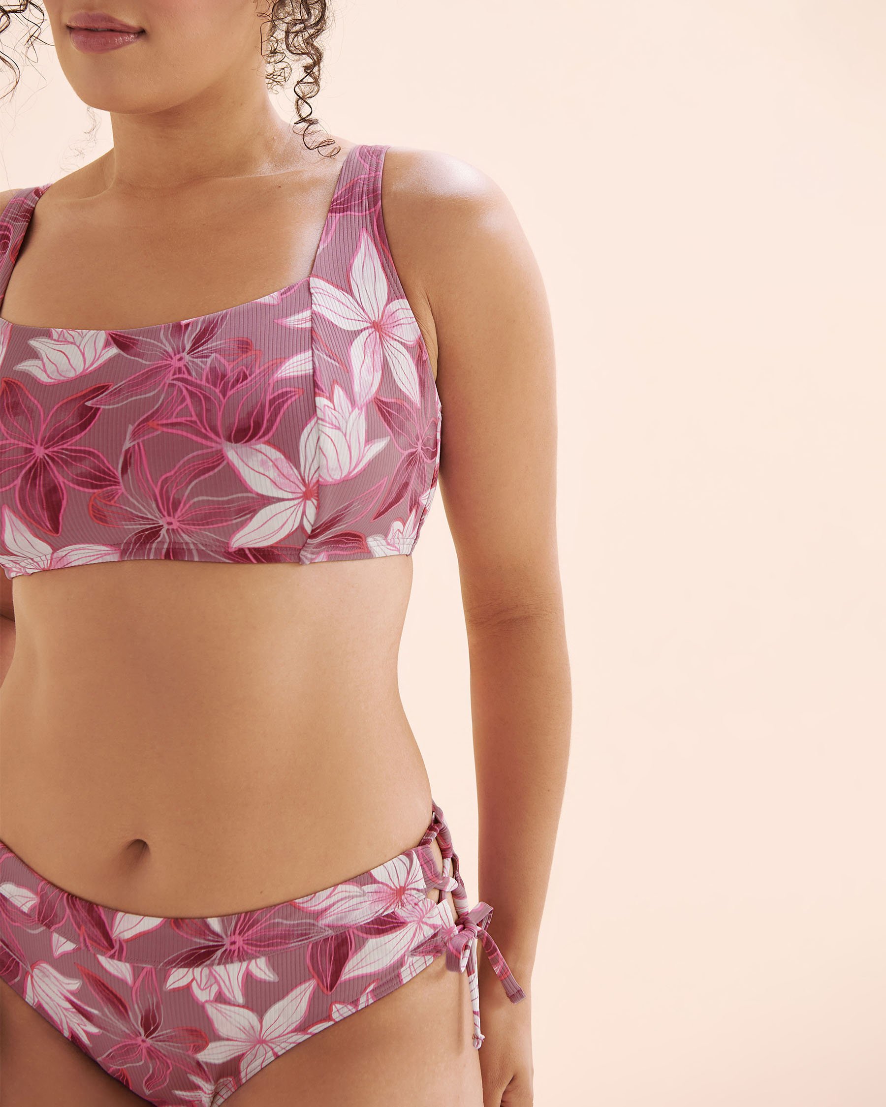 EAU DE SEA Ribbed D Cup Bralette Bikini Top Floral Damson Purple 01200109 - View4