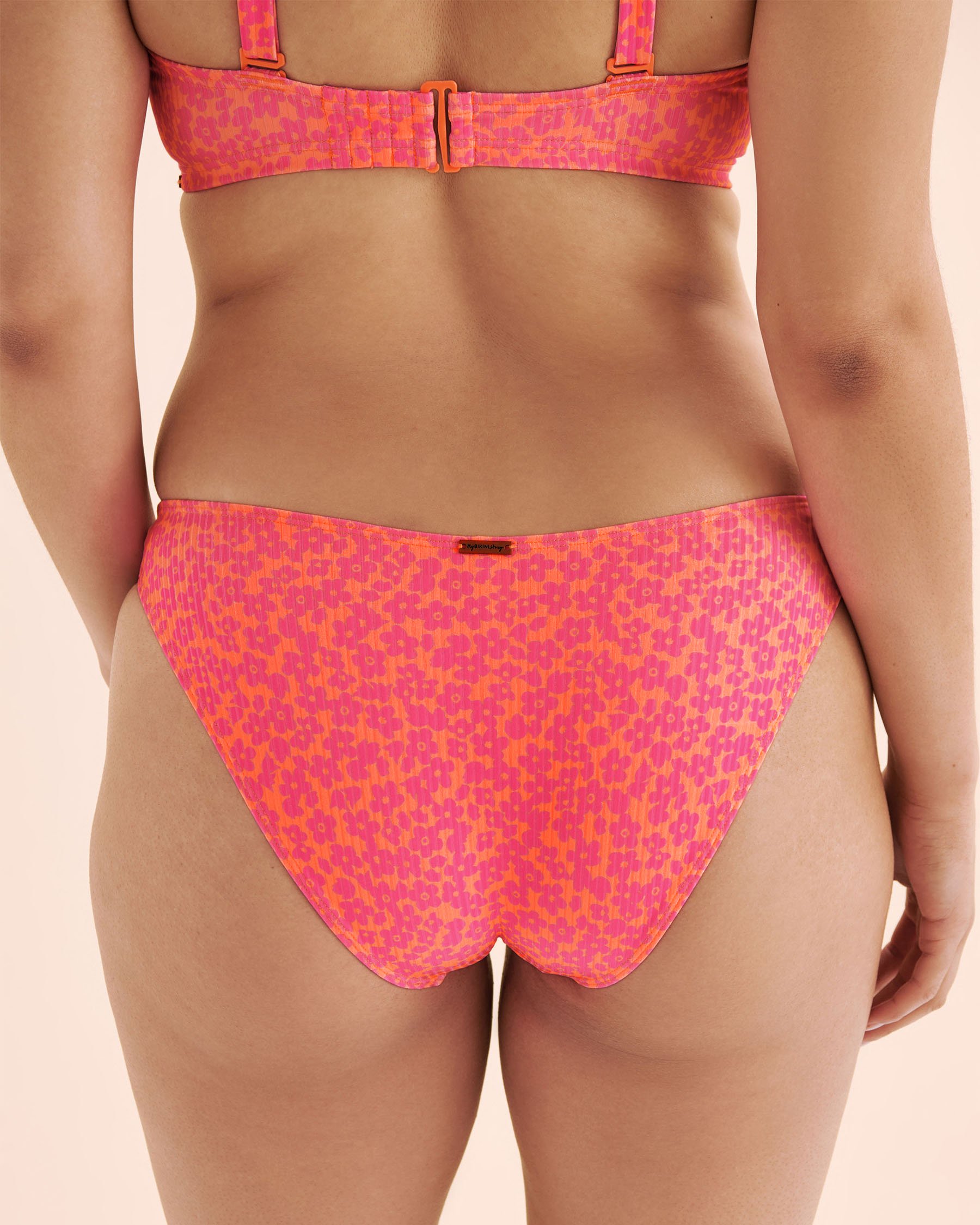 MY BIKINI STORY Ribbed Low Rise Brazilian Bikini Bottom Vivid Orange 01300468 - View2