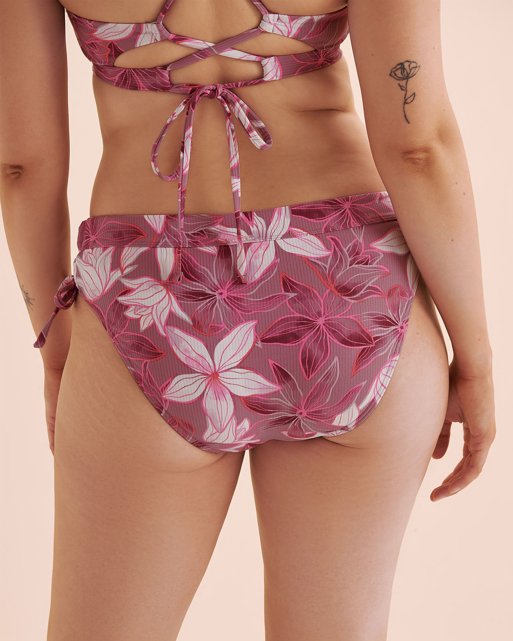 EAU DE SEA Ribbed Mid-Rise Bikini Bottom Floral Damson Purple 01300463 - View5