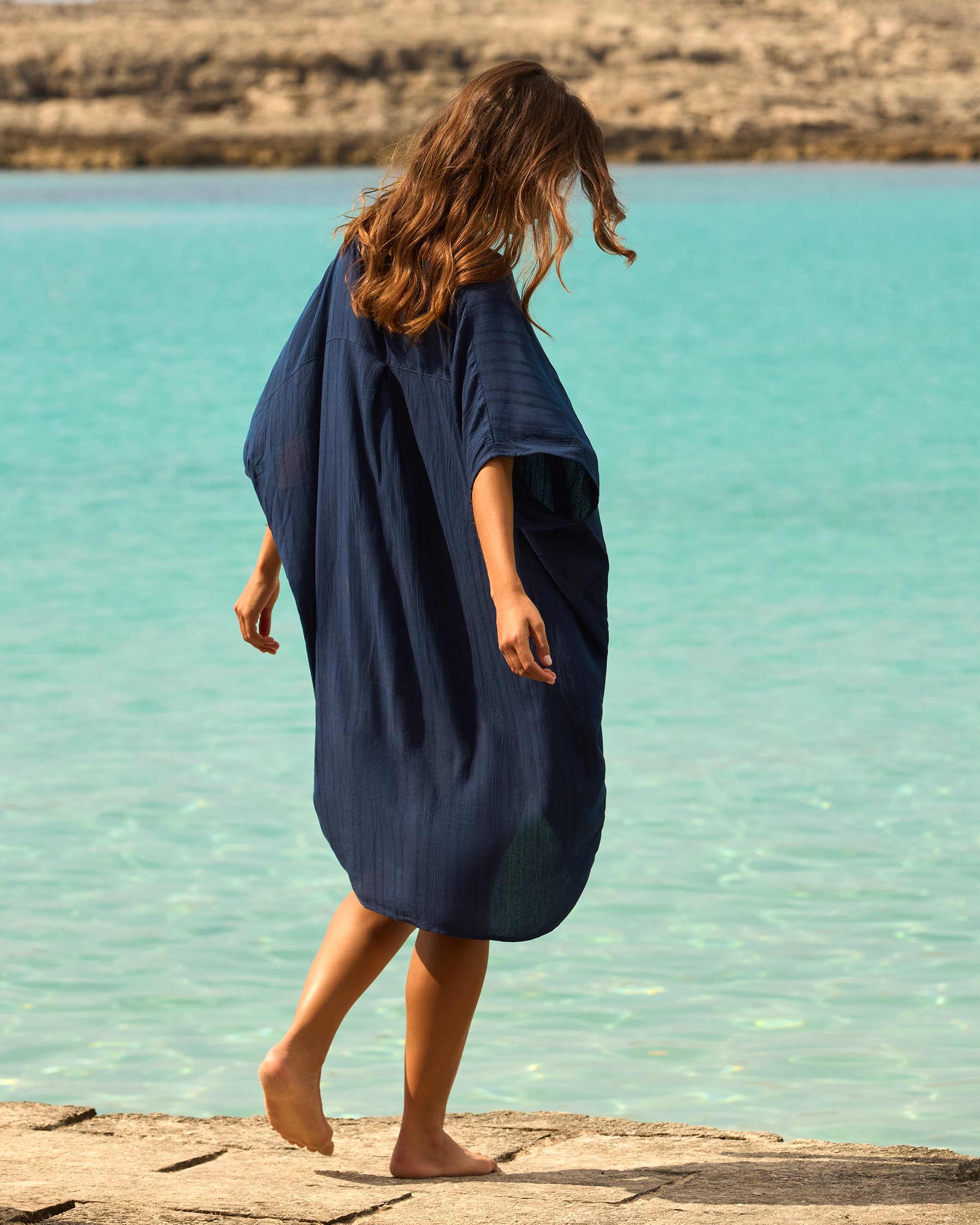 TURQUOISE COUTURE Stripe Caftan Navy Blue 02400053 - View2