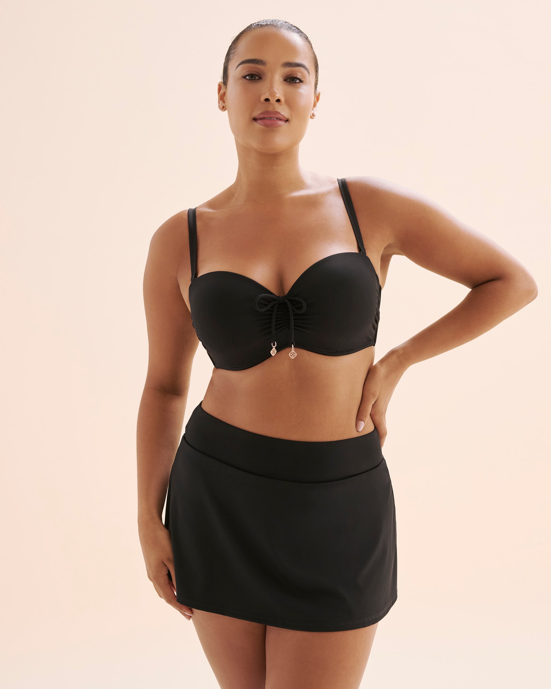 TURQUOISE COUTURE D Cup Front Tie Bandeau Bikini Top Black 01200112 - View1