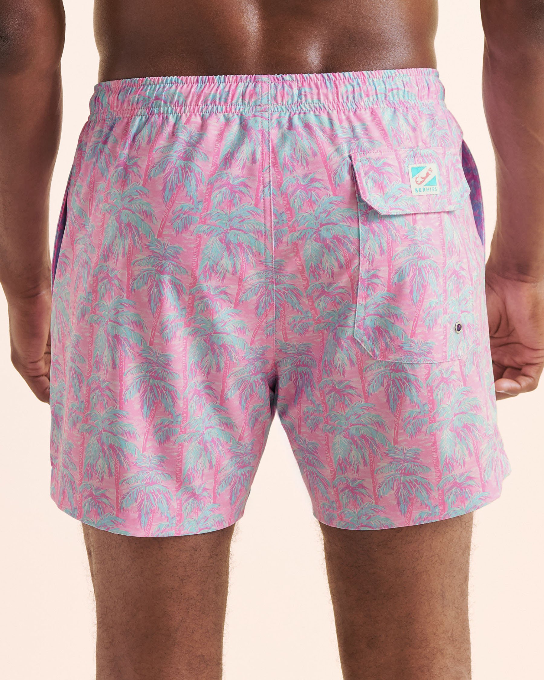 BERMIES Classic Palm Tree Swimsuit with Long Liner Pink PKPLMTRE-CLA - View2