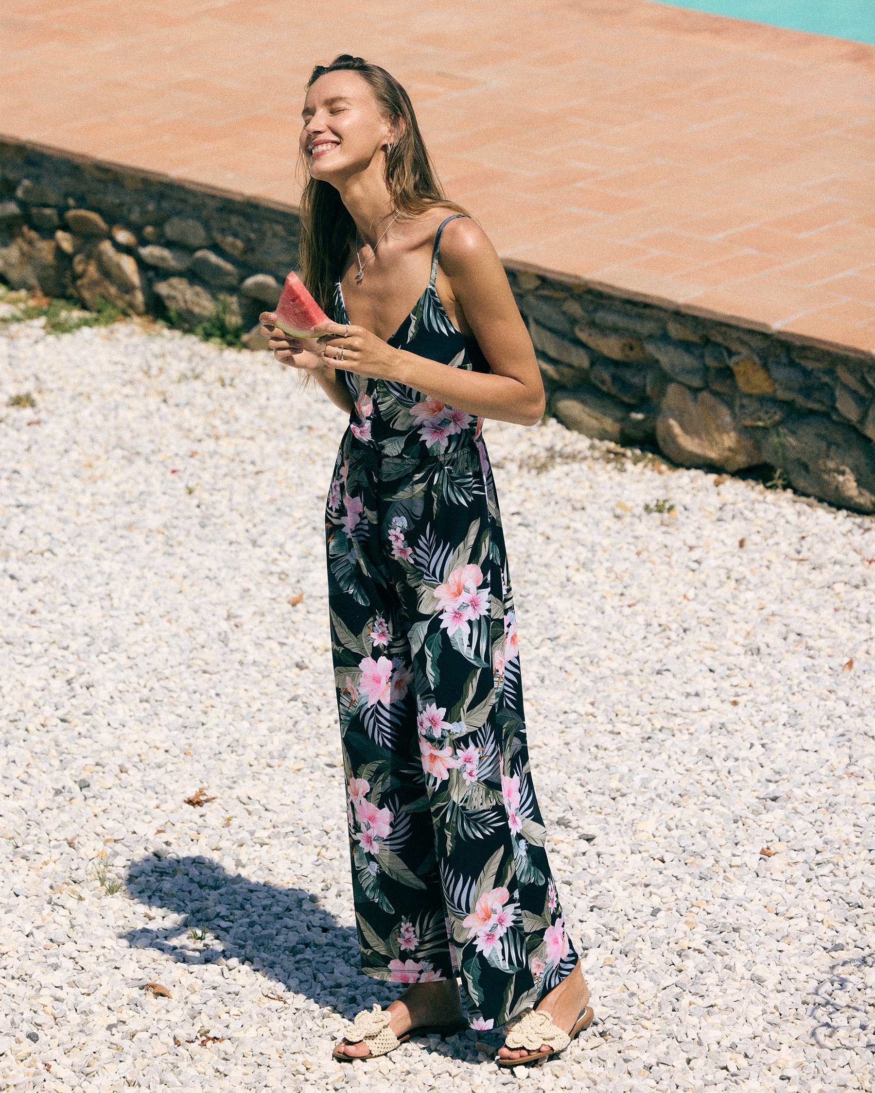 EVERYDAY SUNDAY Coastal Heaven  Cami Jumpsuit Black, green, pink ESBEAW05855 - View1