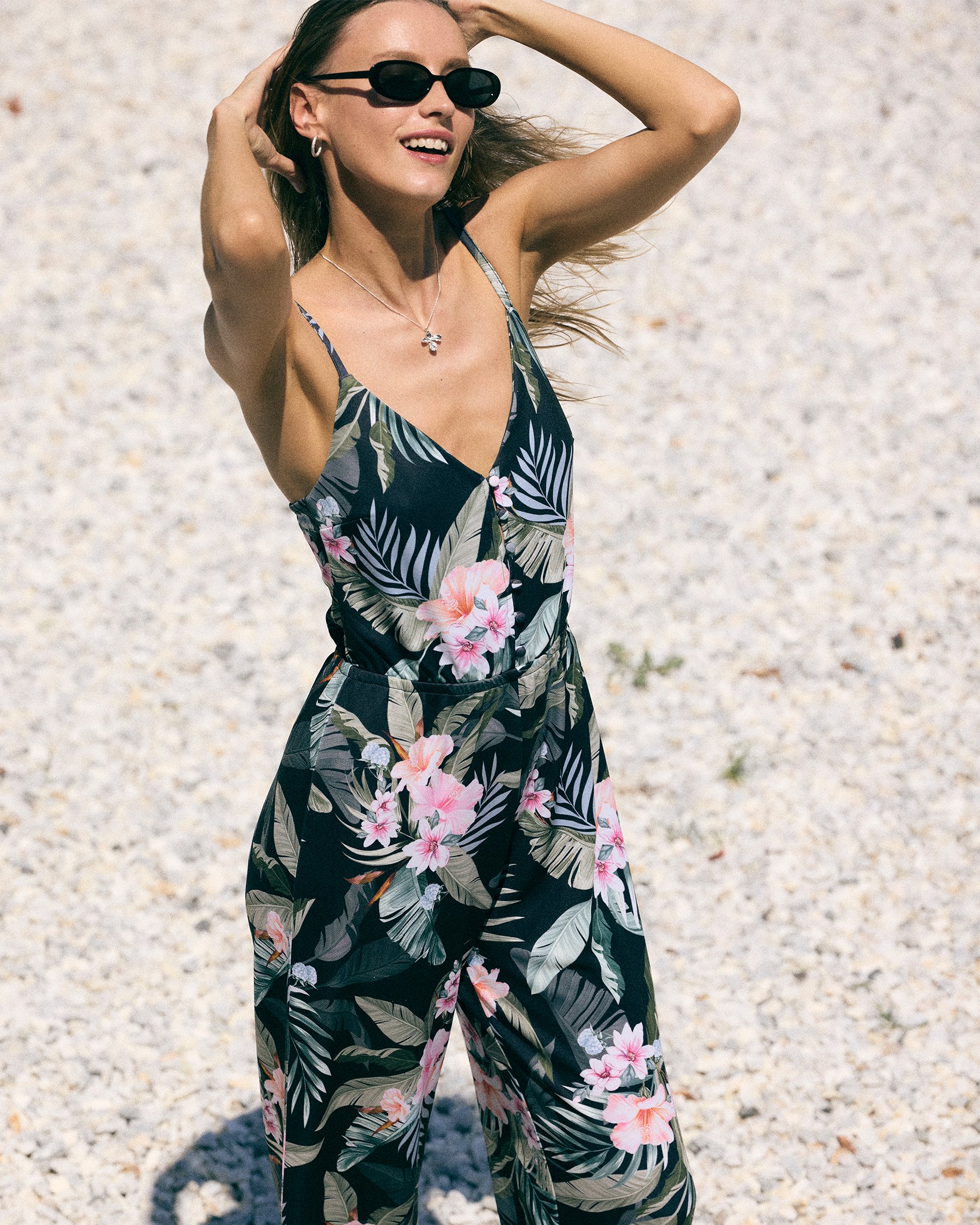 EVERYDAY SUNDAY Combinaison à fines bretelles Coastal Heaven Noir, vert, rose ESBEAW05855 - Voir3