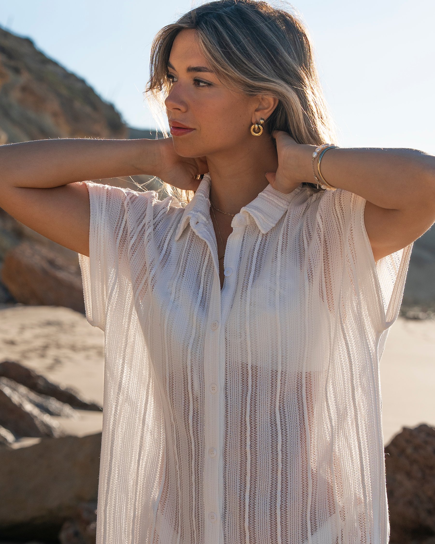 OFF THE BEACH Crochet Short Sleeves Shirt White 02100039 - View4