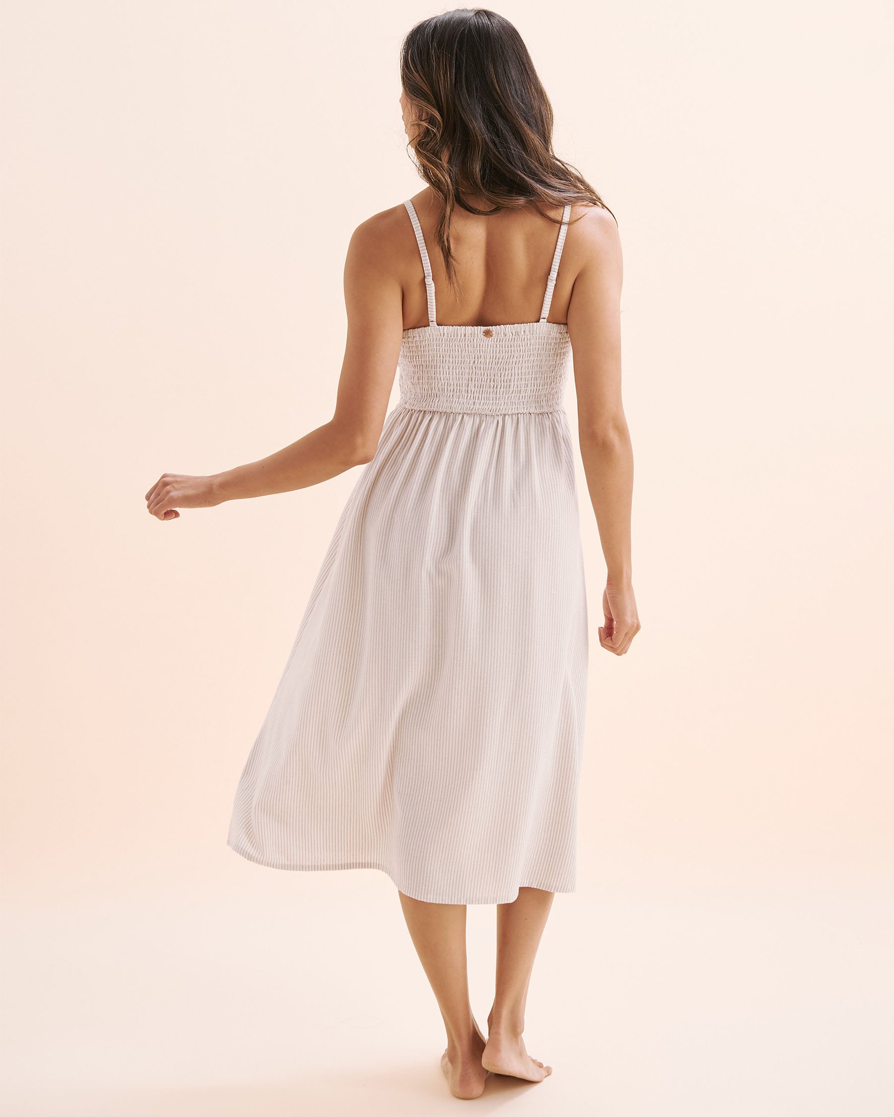 OFF THE BEACH Front-buttoned striped dress Beige stripes 02300170 - View6