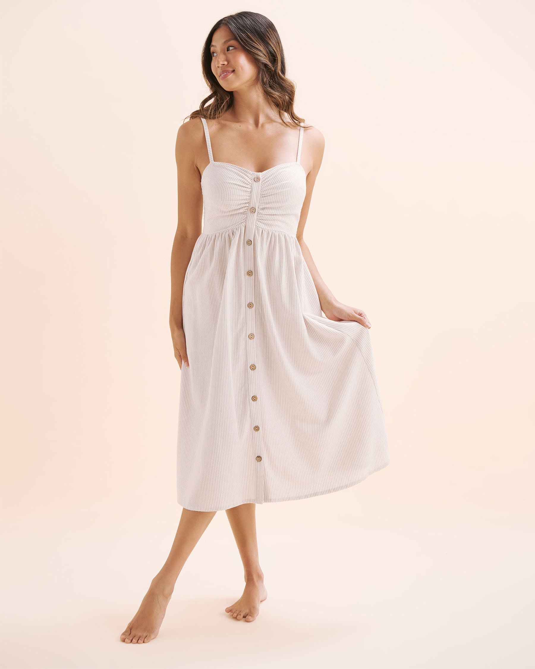 OFF THE BEACH Front-buttoned striped dress Beige stripes 02300170 - View7