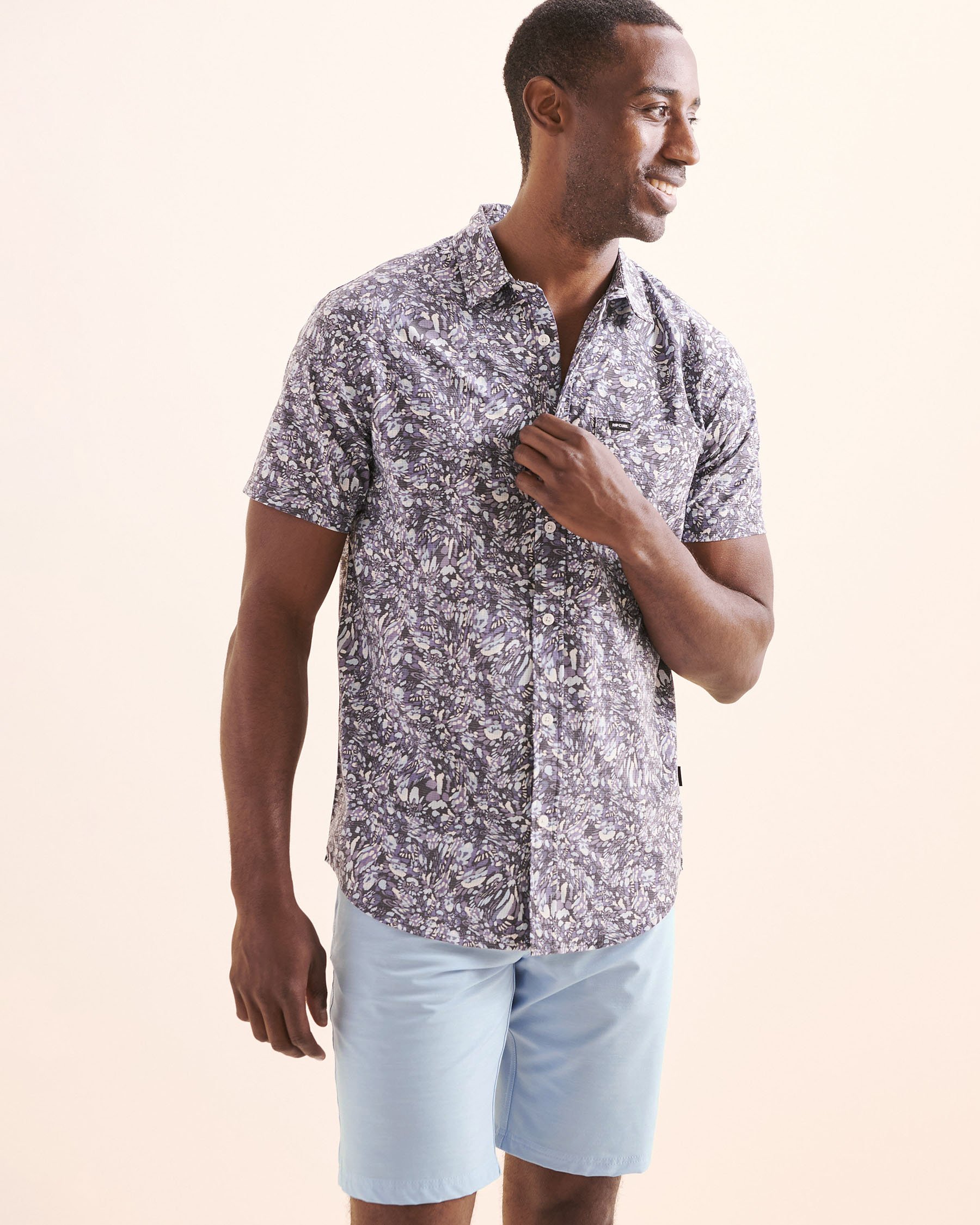 RIP CURL Fun Times Aerotech Short Sleeve Shirt Blue and white 05GMSH - View1