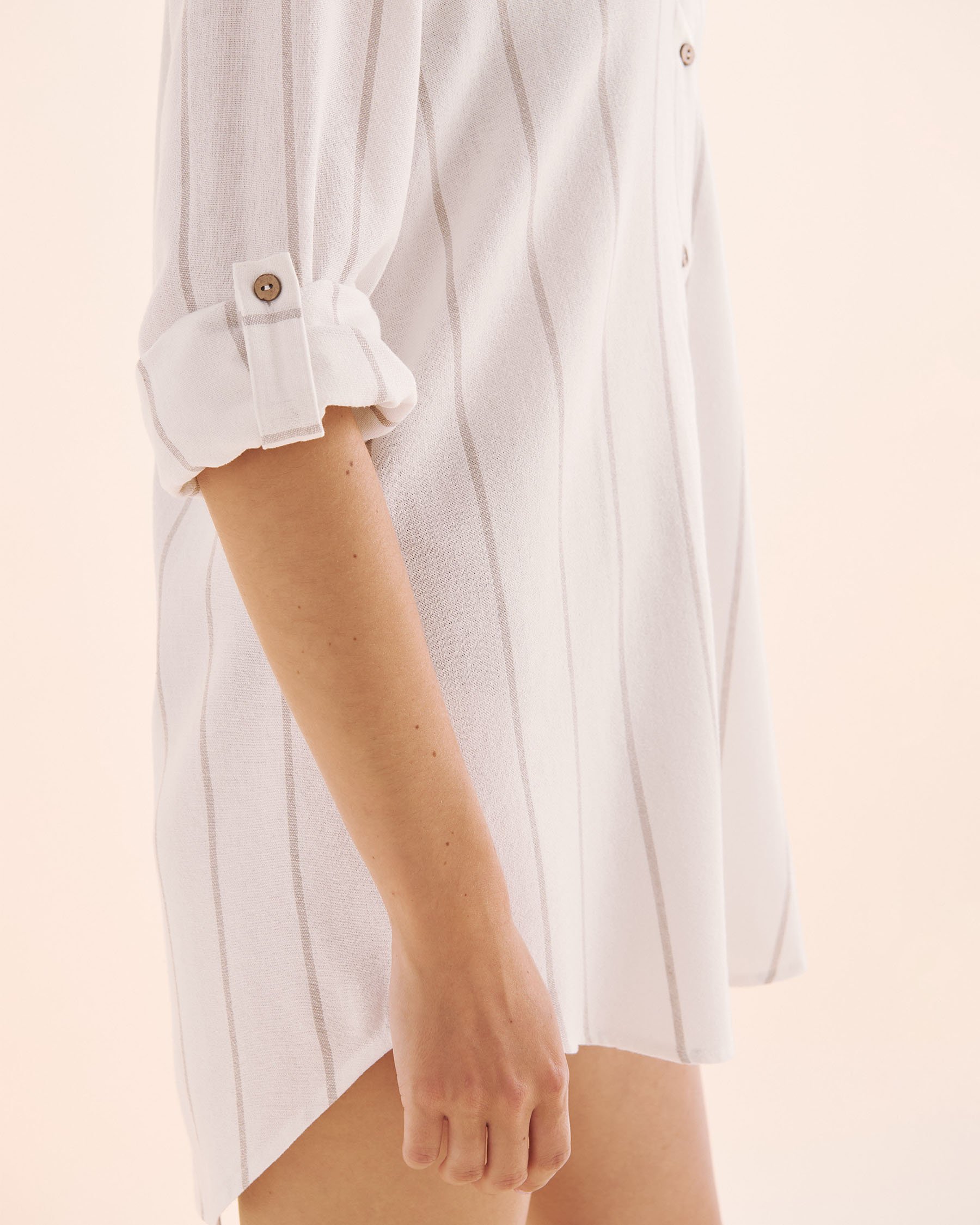 OFF THE BEACH Stripe Long Sleeves Shirt White and Beige 02100041 - View3