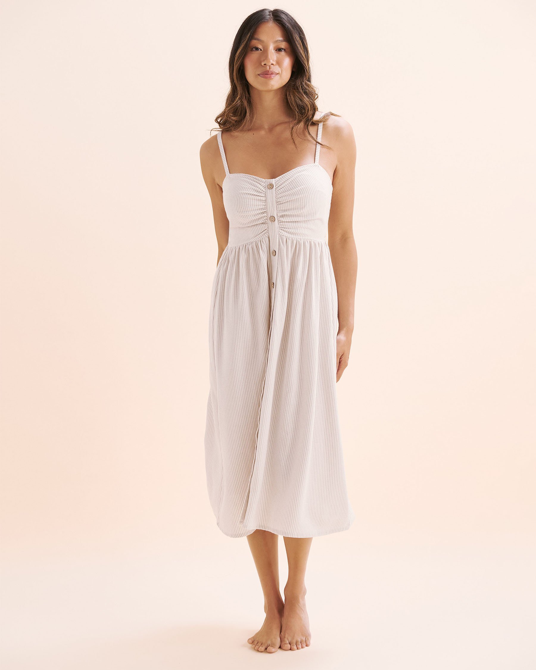 OFF THE BEACH Front-buttoned striped dress Beige stripes 02300170 - View5