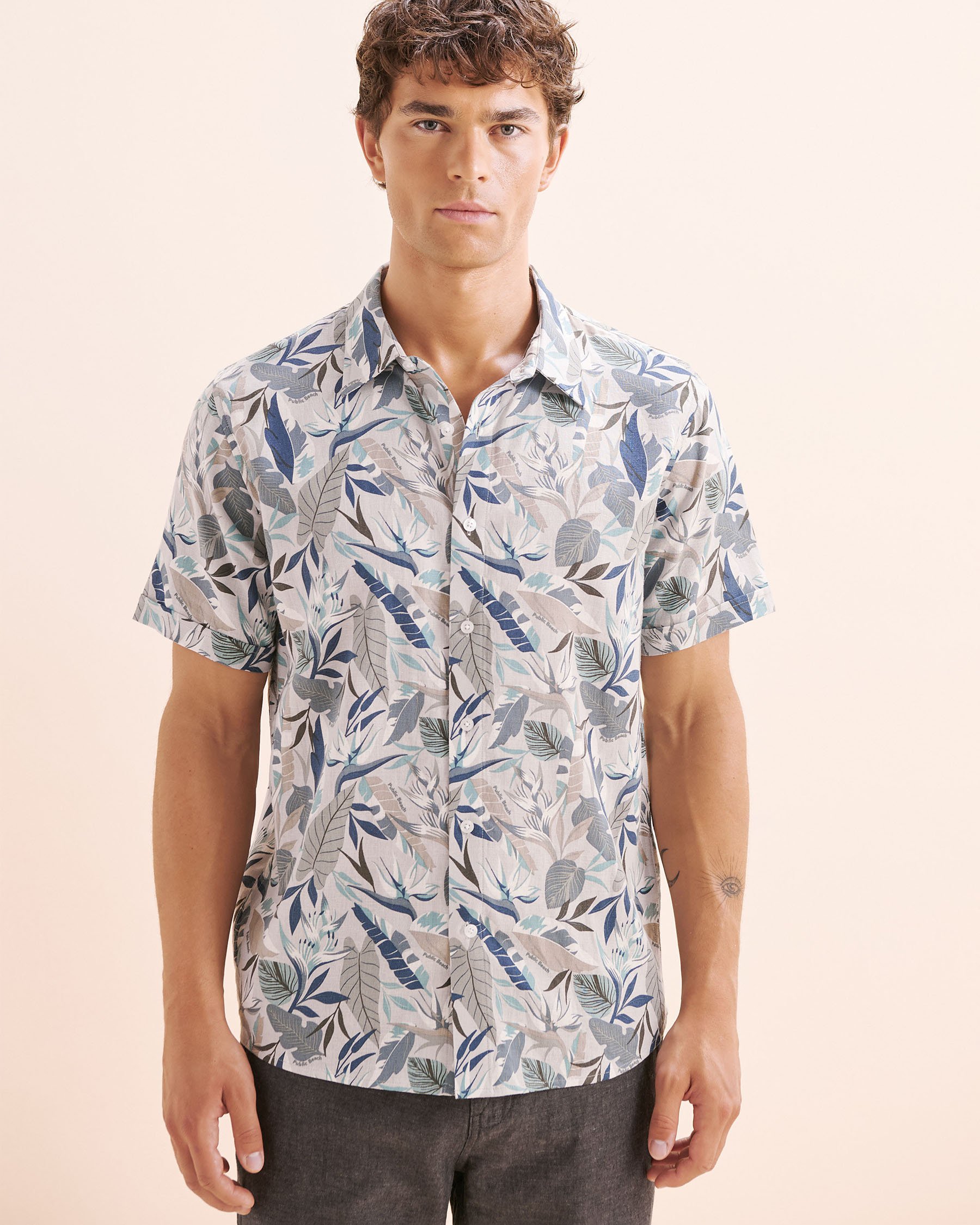 PUBLIC BEACH Printed Linen Blend Shirt Blue PB8207BIK - View4