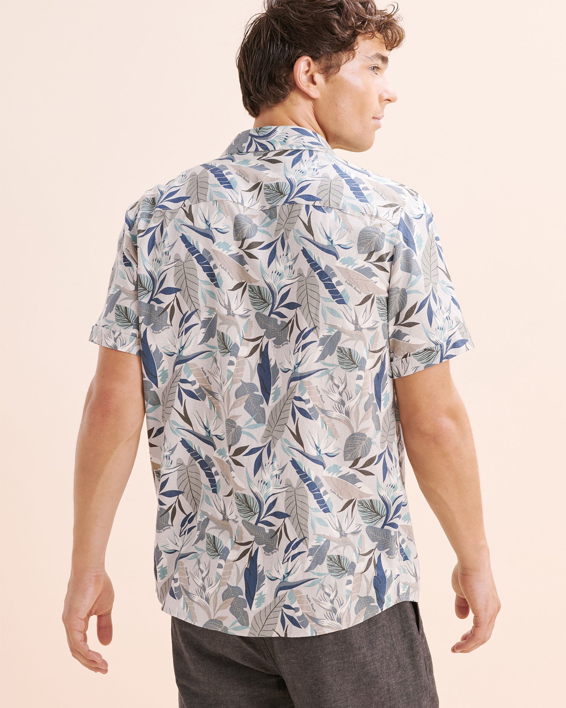 PUBLIC BEACH Printed Linen Blend Shirt Blue PB8207BIK - View2