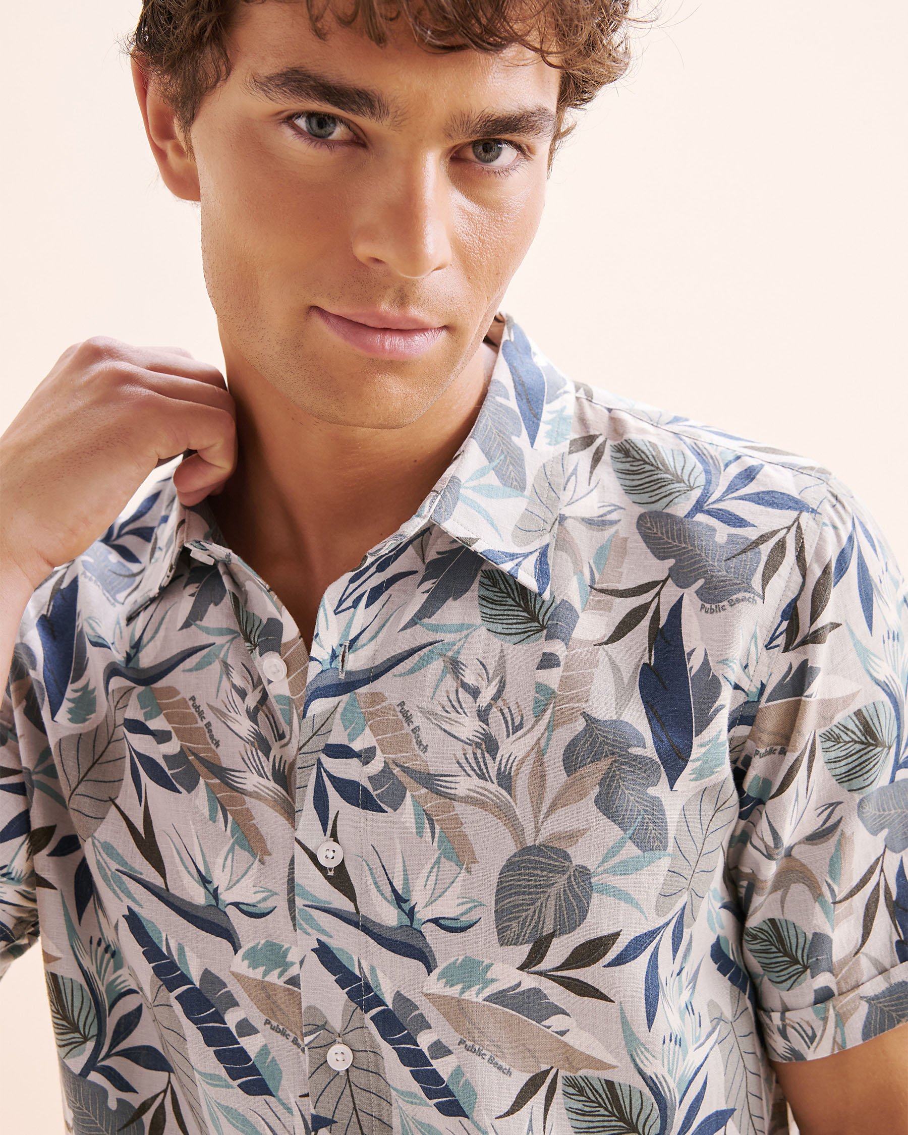 PUBLIC BEACH Printed Linen Blend Shirt Blue PB8207BIK - View3