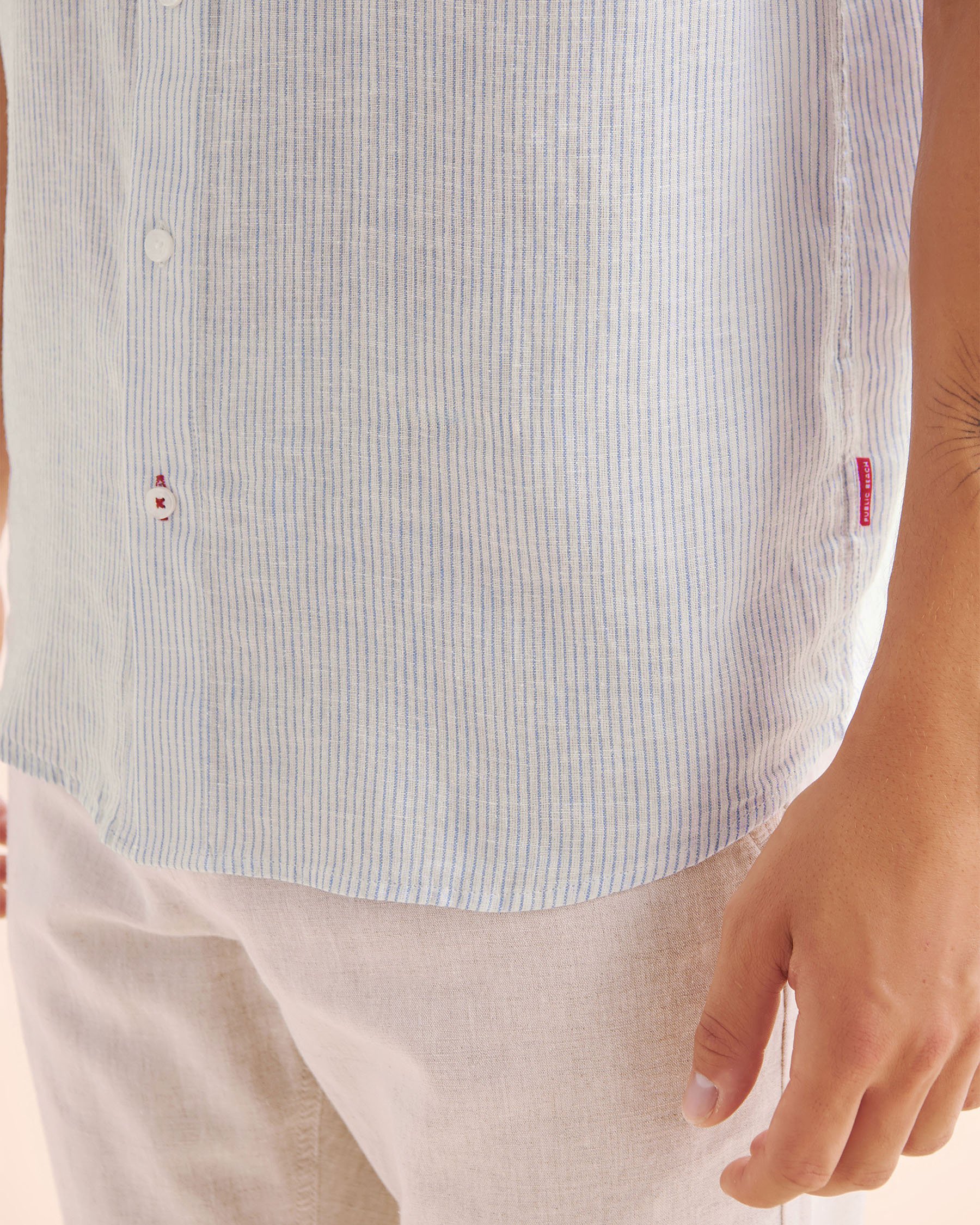 PUBLIC BEACH Stripe Linen Blend Shirt Blue PB8216BIK - View3
