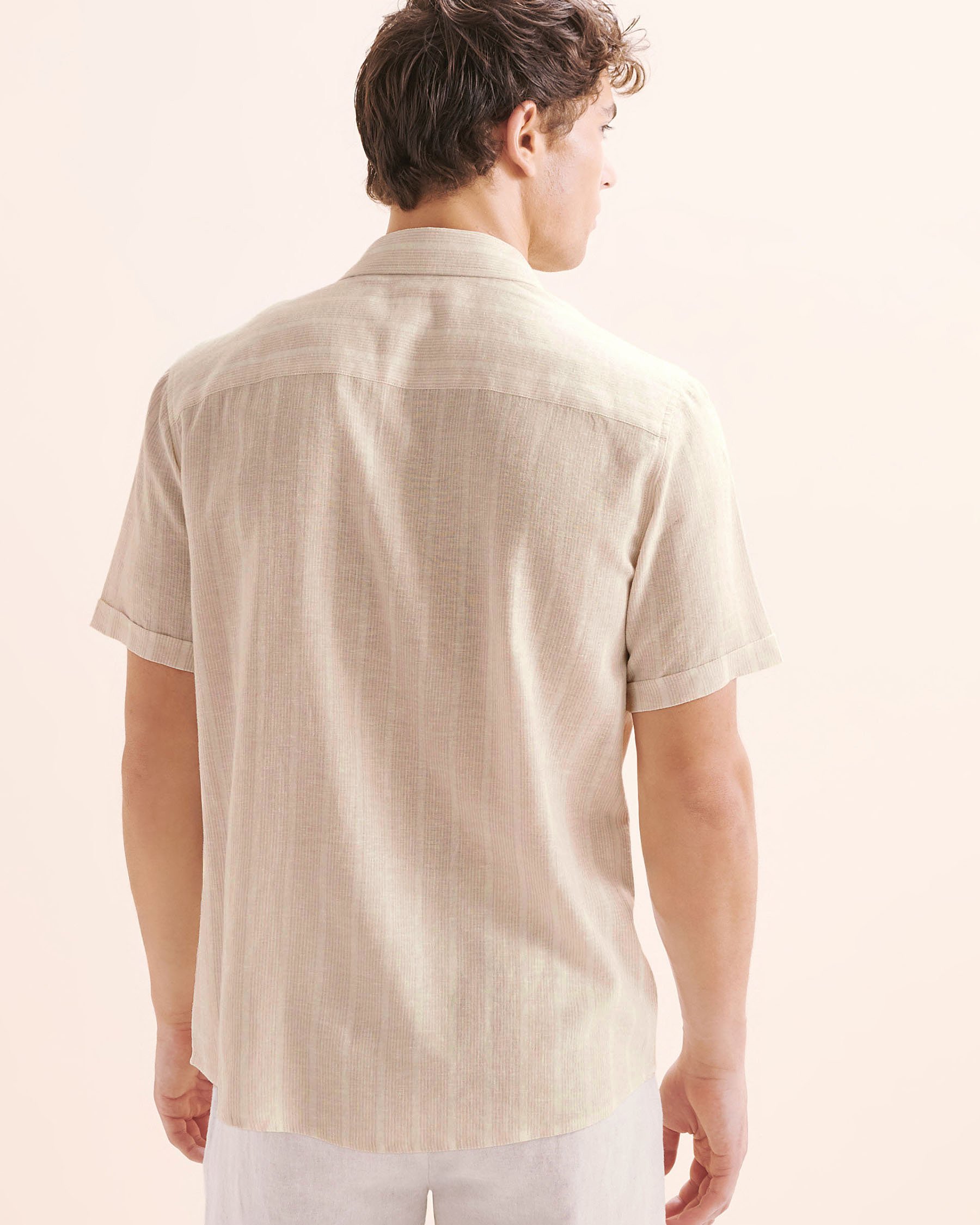 PUBLIC BEACH Stripe Linen Blend Shirt Beige PB8218BIK - View2