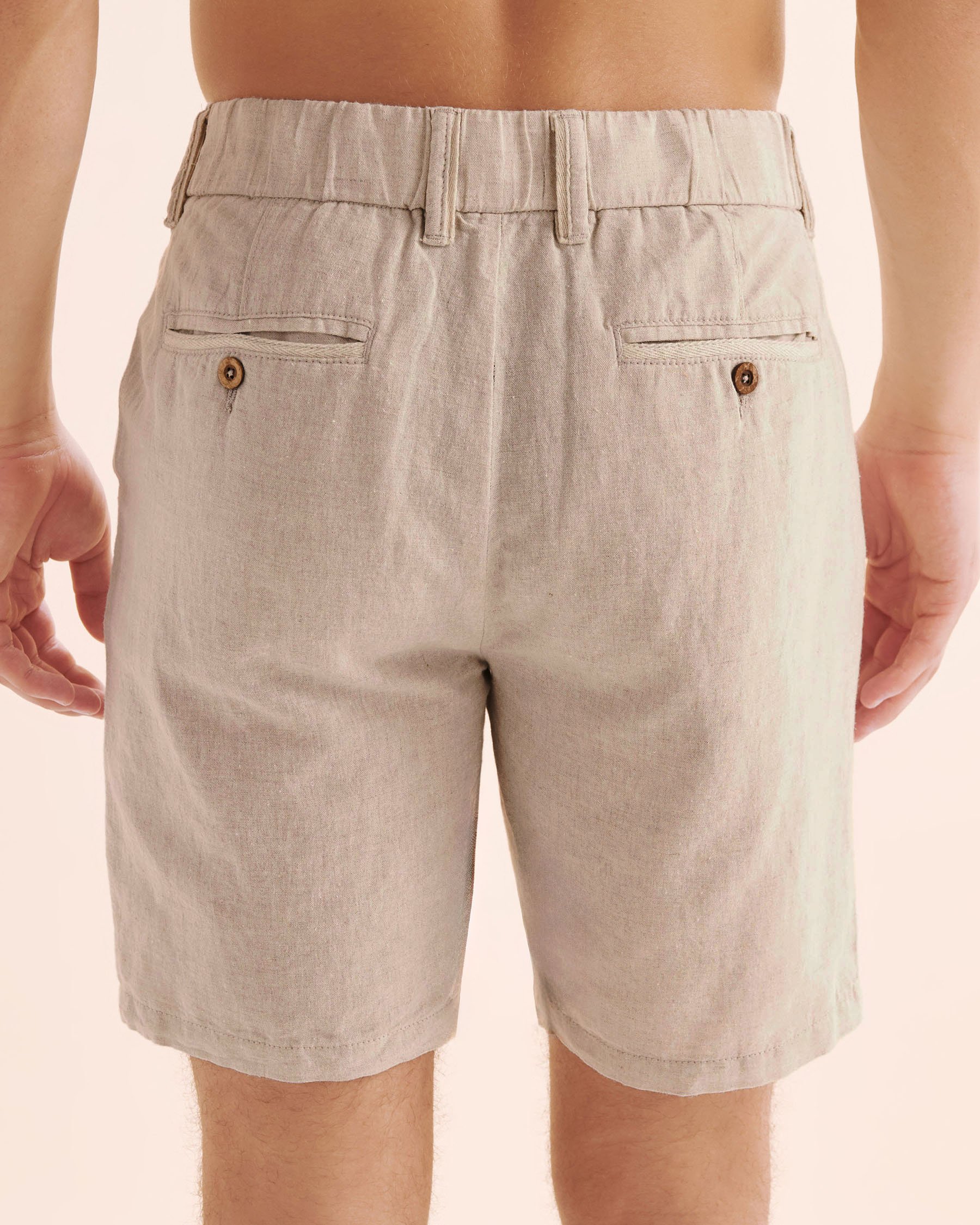 PUBLIC BEACH Short bermuda en mélange de lin Beige PB8801BIK - View2