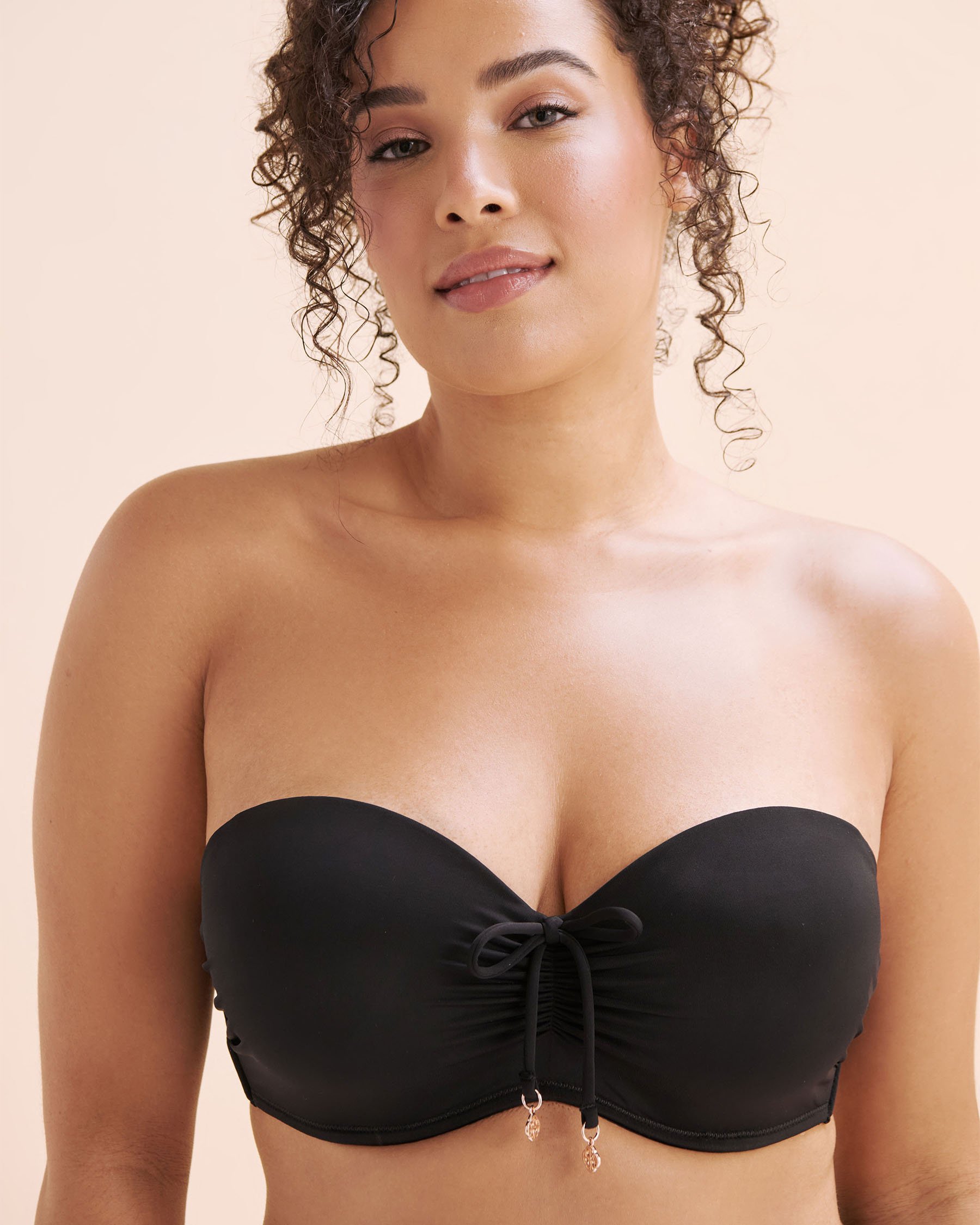 TURQUOISE COUTURE D Cup Front Tie Bandeau Bikini Top Black 01200112 - View3