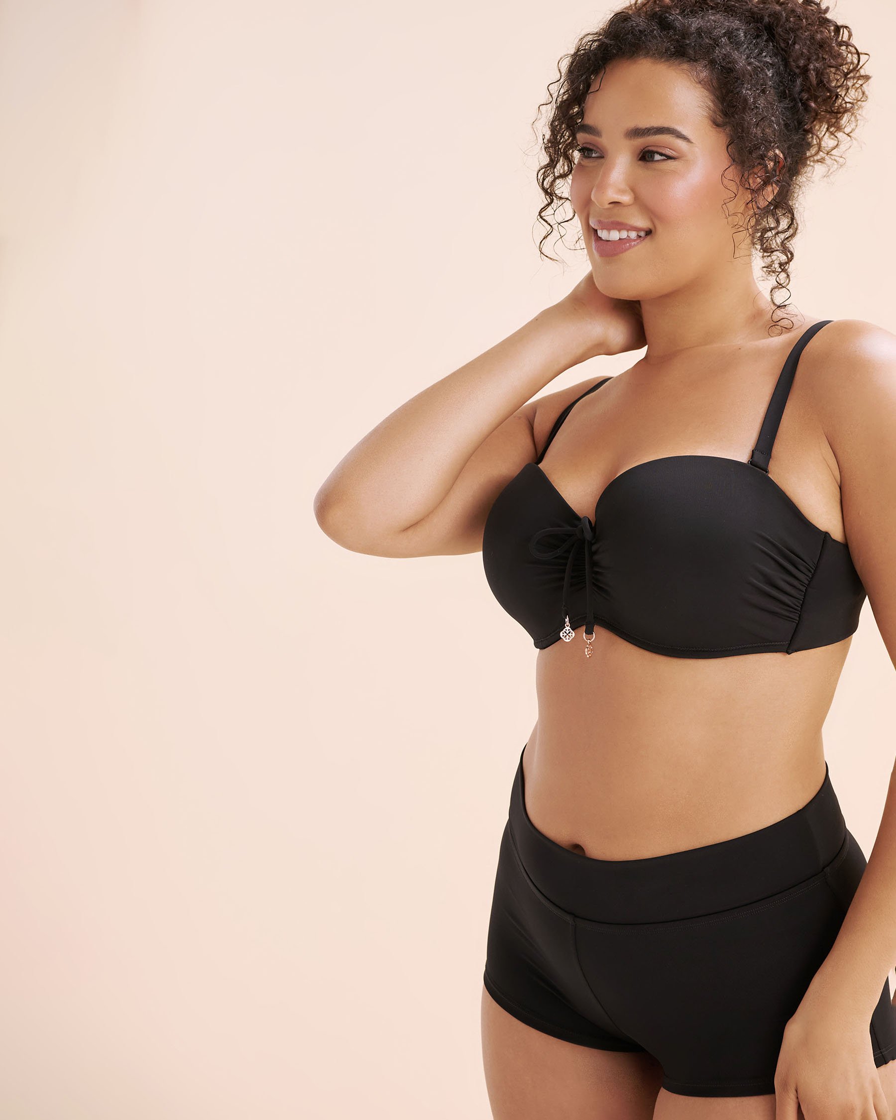 TURQUOISE COUTURE D Cup Front Tie Bandeau Bikini Top Black 01200112 - View8