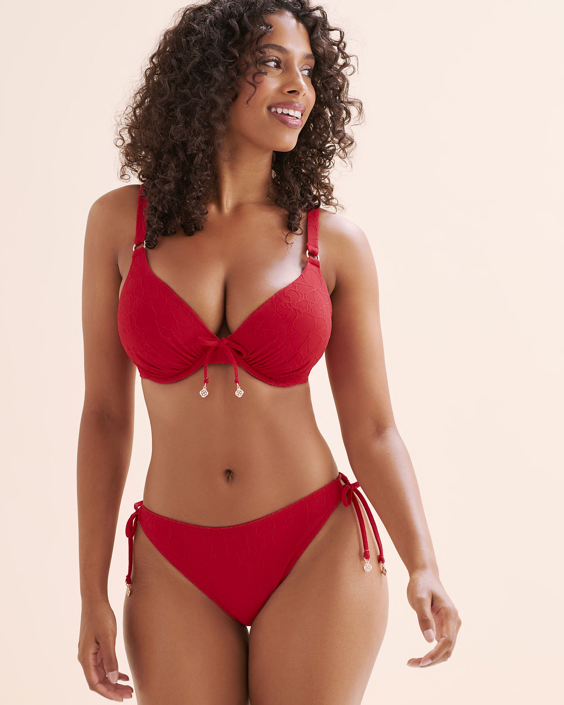 TURQUOISE COUTURE Low-Rise Brazilian Bikini Bottom Lychee Red 01300487 - View7