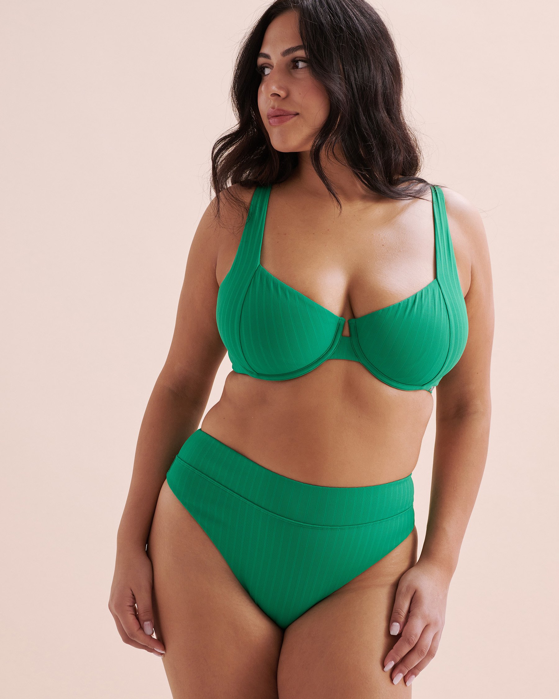 TROPIK Emerald Ribbed Plunge Bikini Top Emerald Green 01100329 - View6