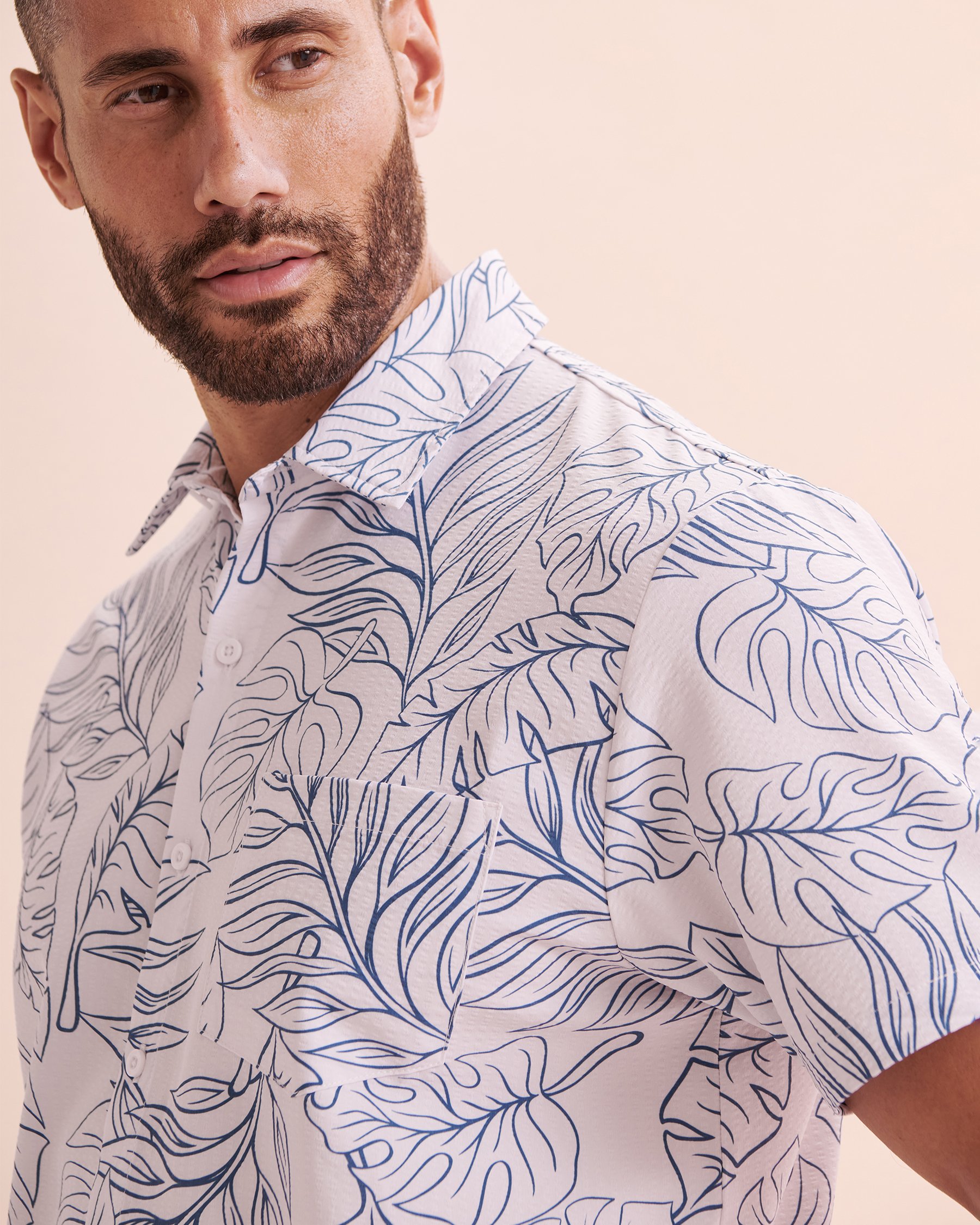 HAMABE Short Sleeve Shirt White Tropical Leaves 04100027 - View5