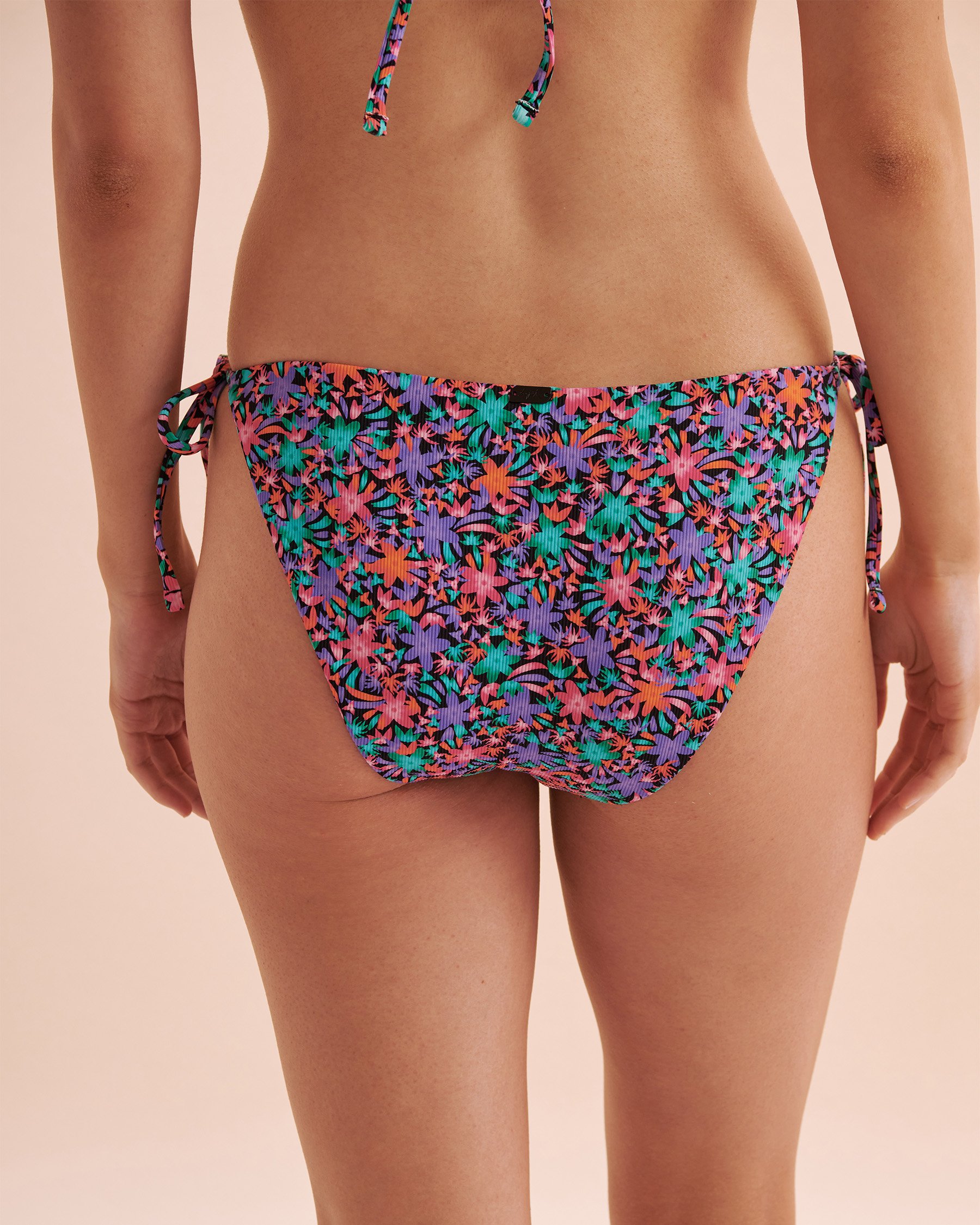 TROPIK Hot Tropical Ribbed Side Tie Brazilian Bikini Bottom Tropical 01300360 - View12