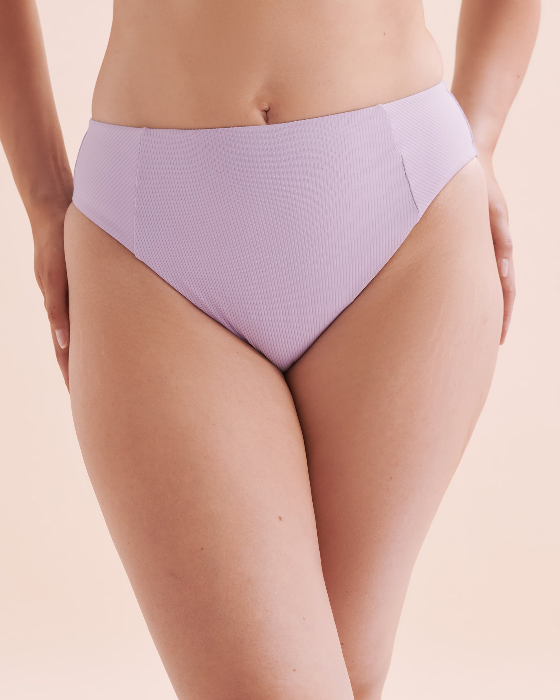 EAU DE SEA Lavander Ribbed High Waist Brazilian Bikini Bottom Lavender 01300365 - View4