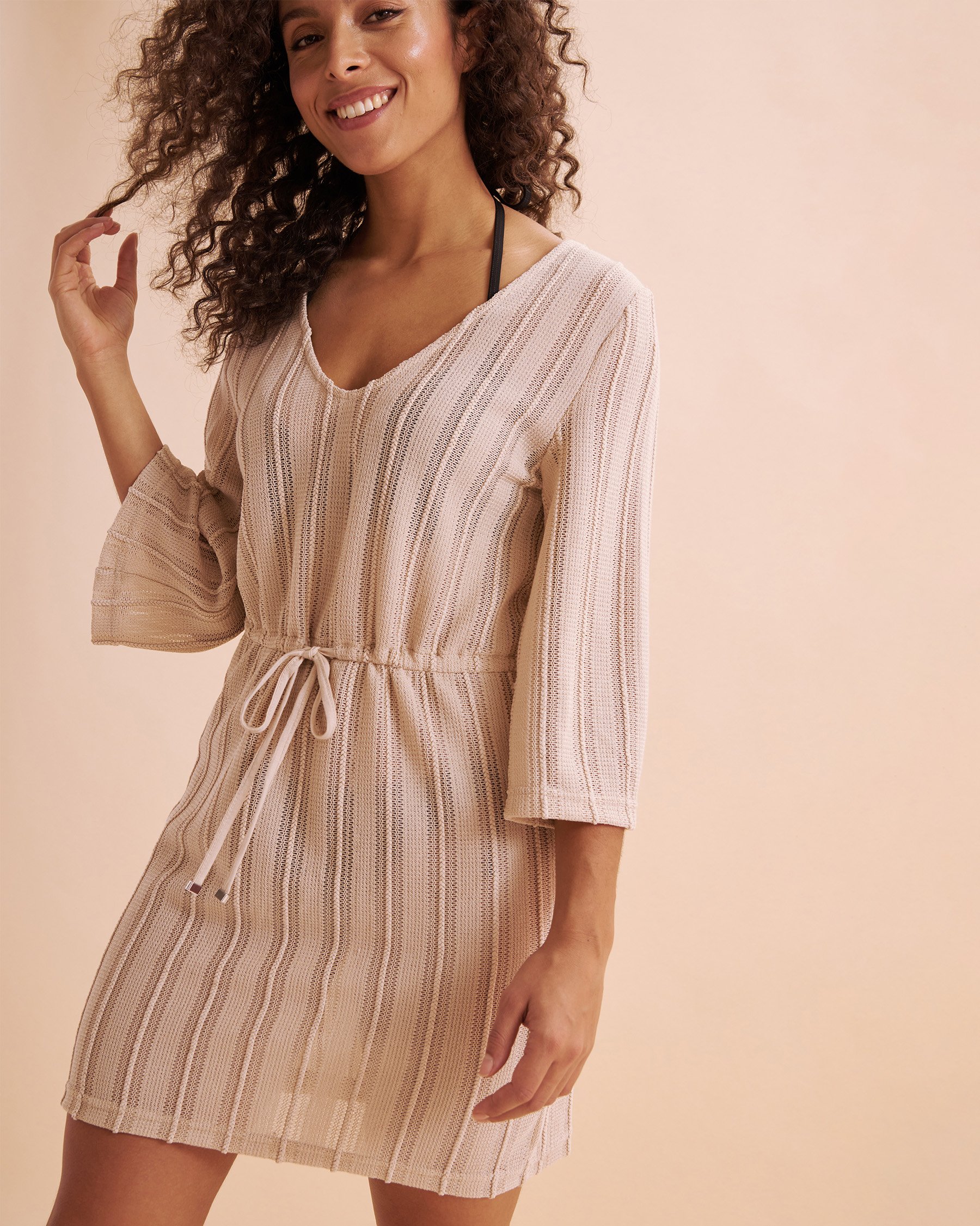 OFF THE BEACH Long Sleeve Crochet Tunic Beige Tan 02400042 - View4