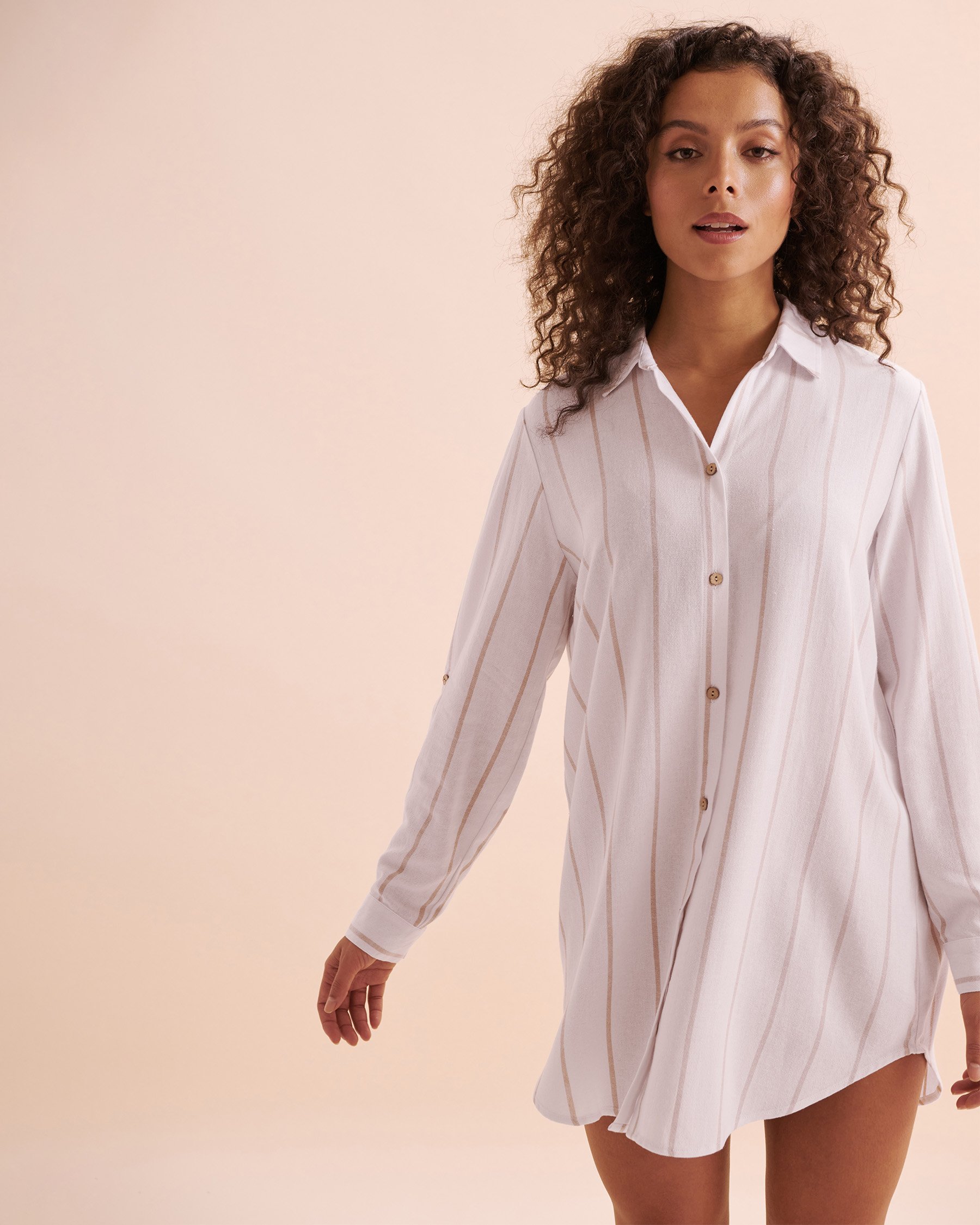 OFF THE BEACH Chemise longue rayée Rayures sable beige 02100029 - Voir9