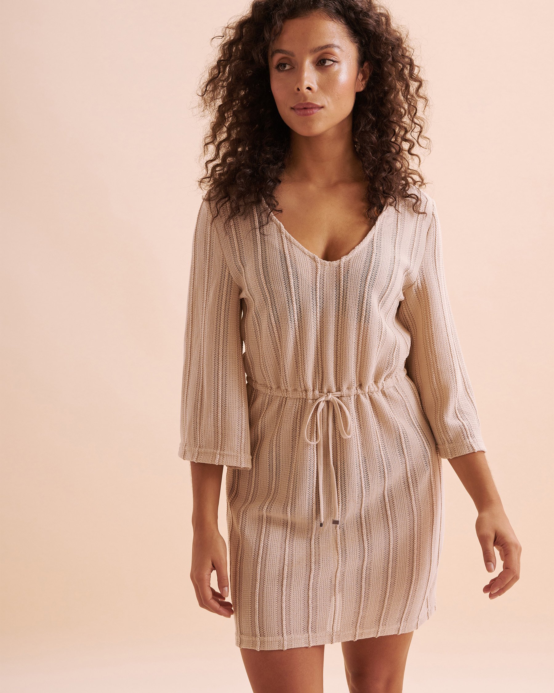 OFF THE BEACH Long Sleeve Crochet Tunic Beige Tan 02400042 - View1