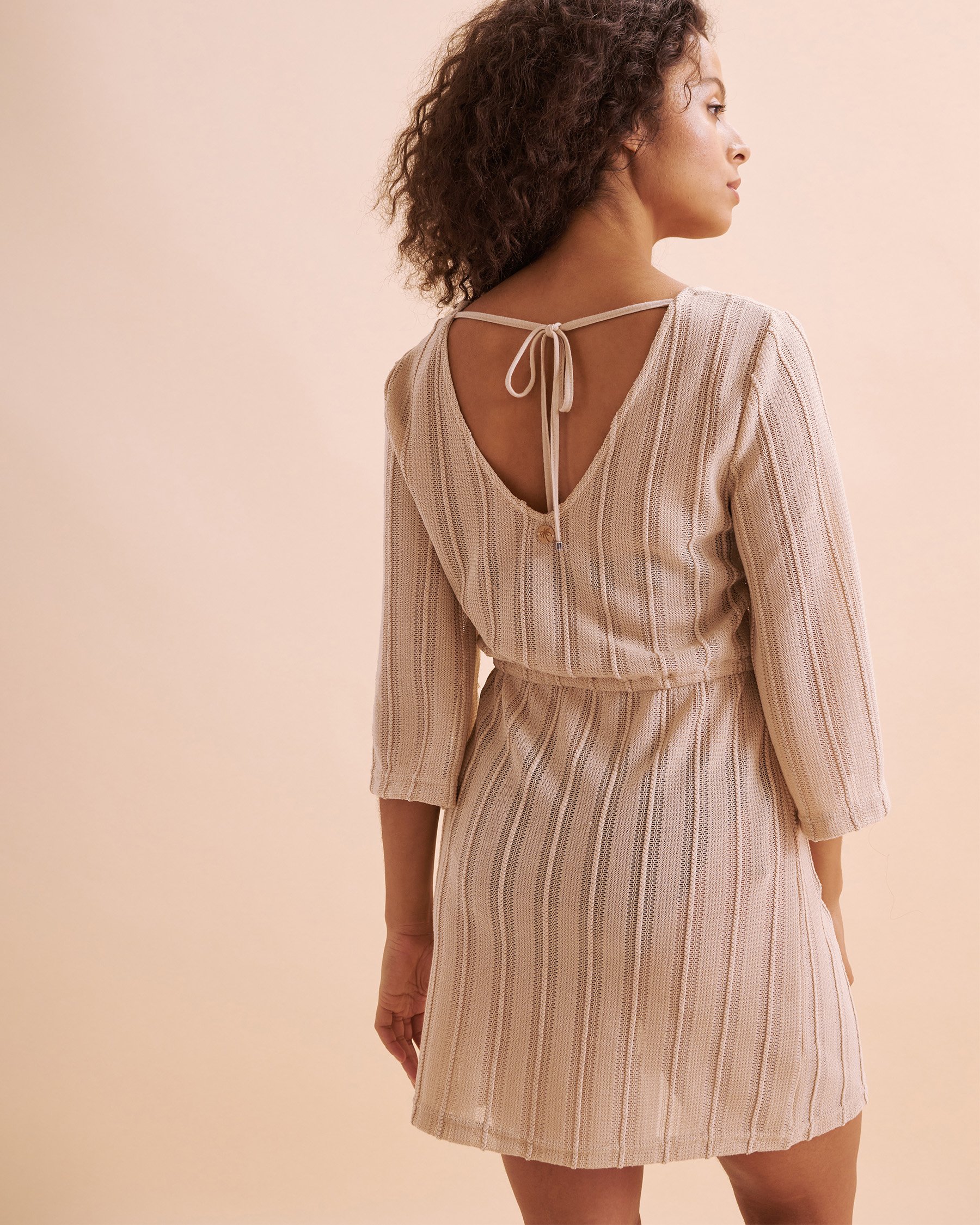 OFF THE BEACH Long Sleeve Crochet Tunic Beige Tan 02400042 - View2